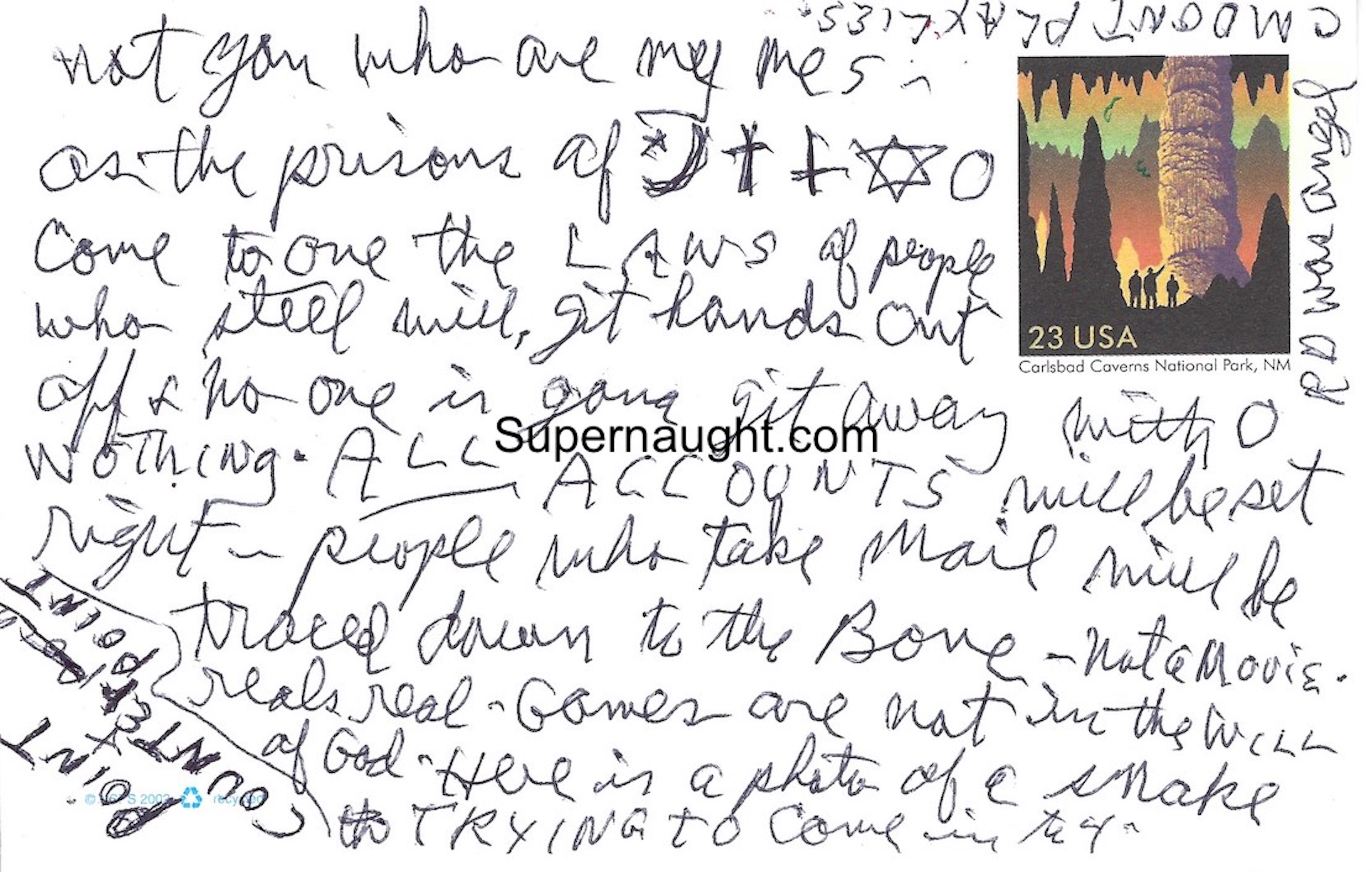 Charles Manson Handwritten Postcard Signed