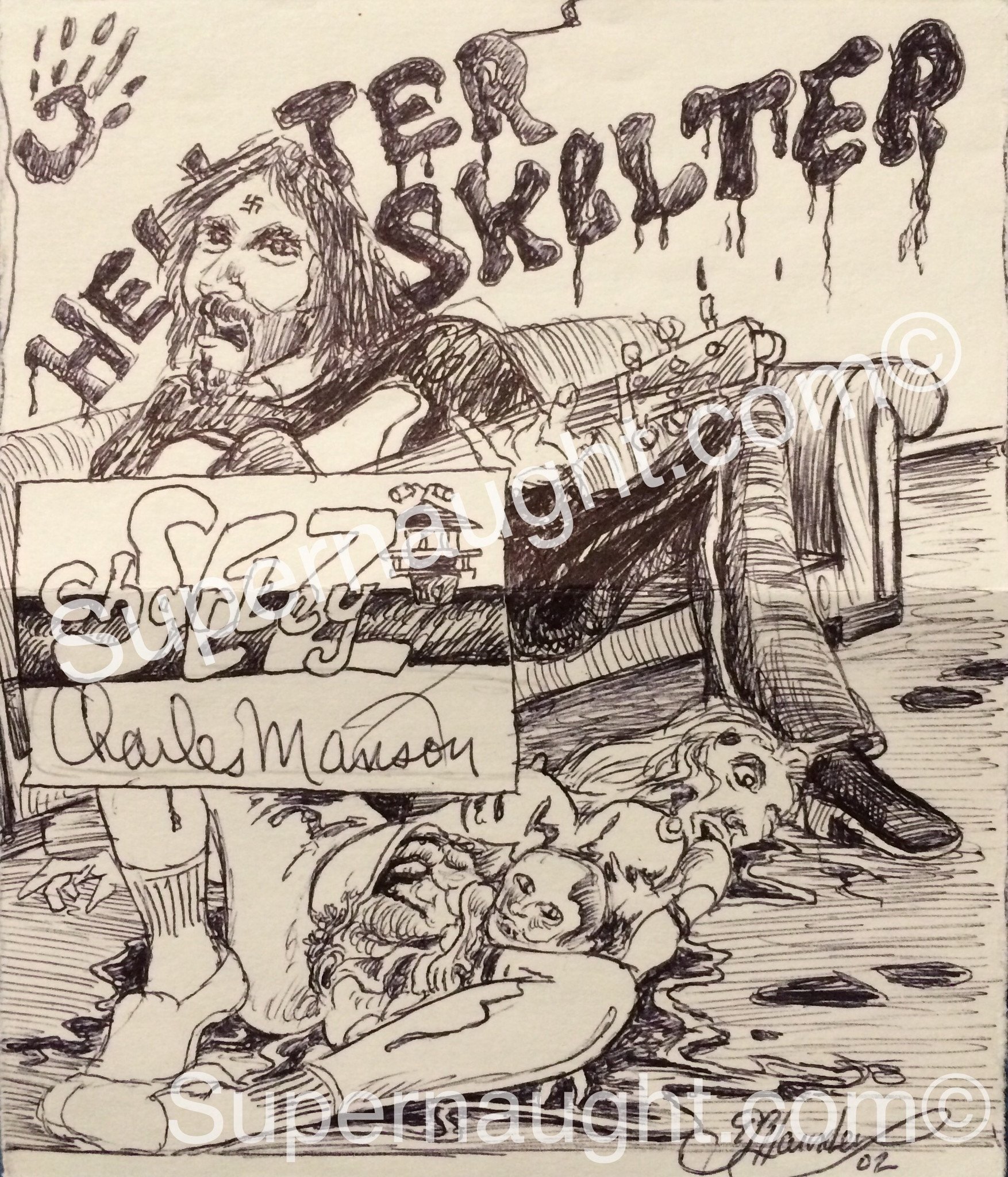Charles Manson Helter Skelter Sharon Tate Signed Drawing