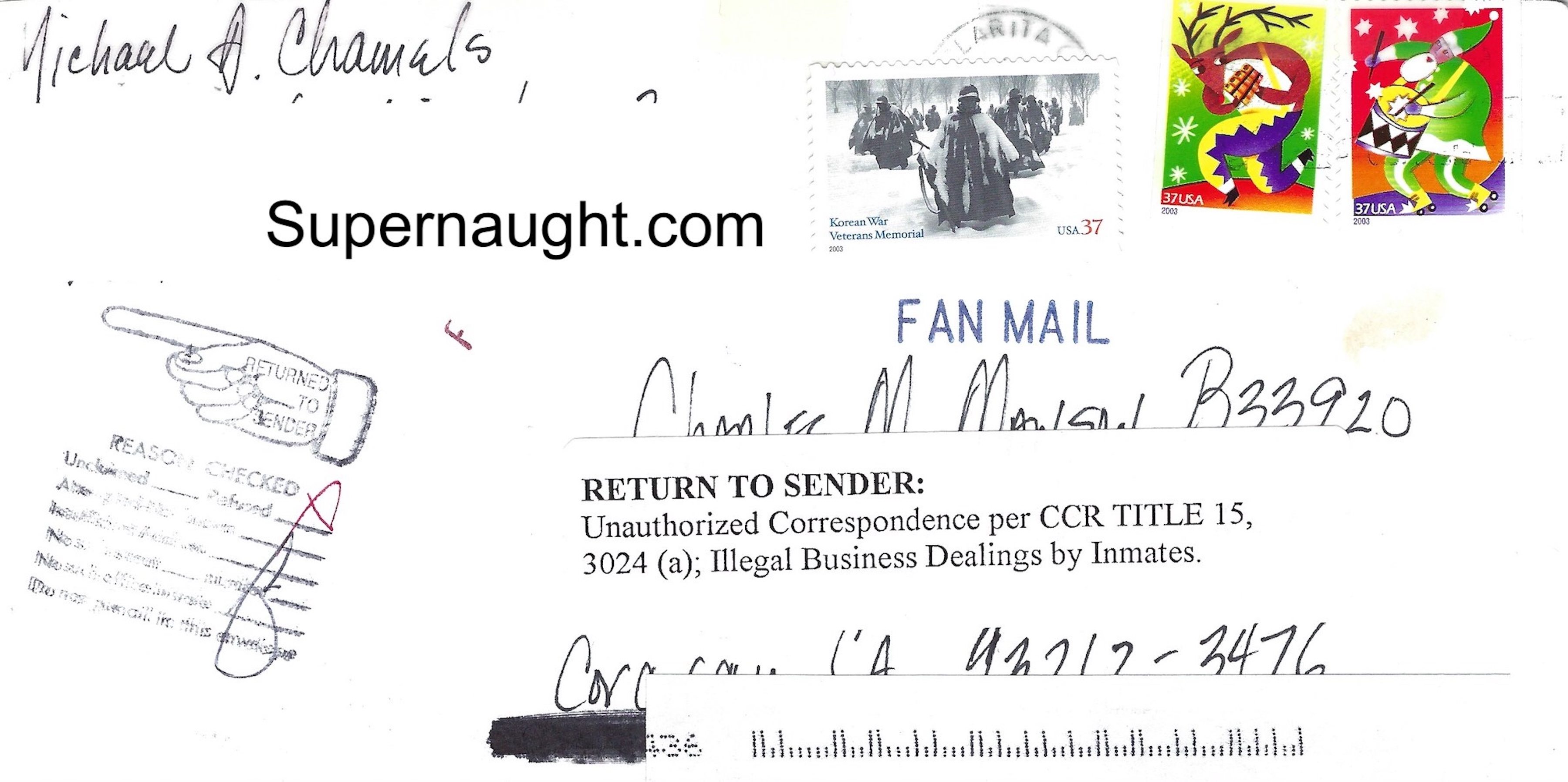 Charles Manson Illegal Business Dealings Envelope