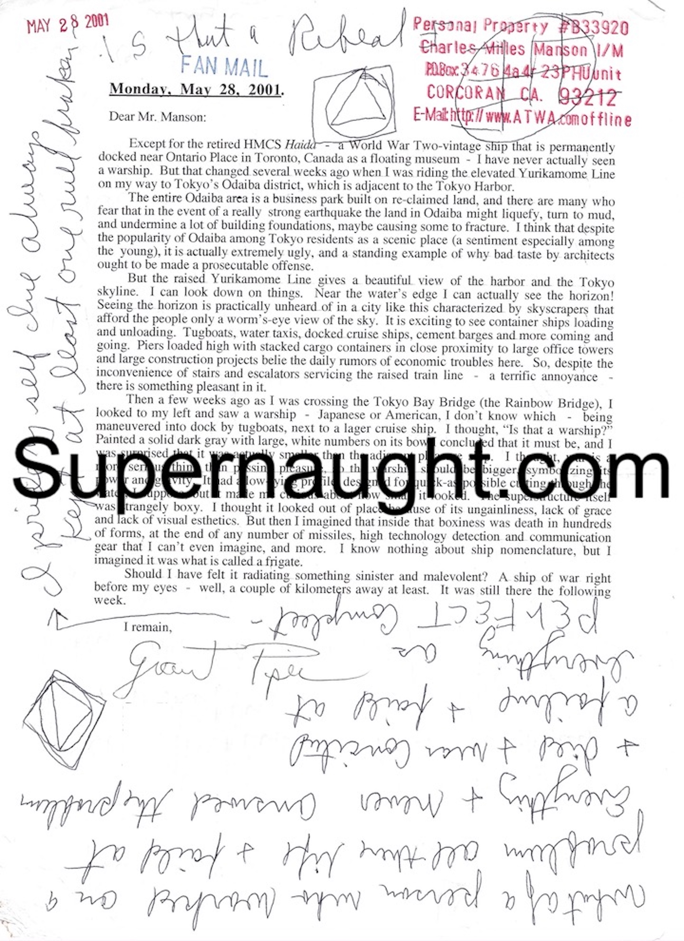 Charles Manson Letter Signed Mac image 2