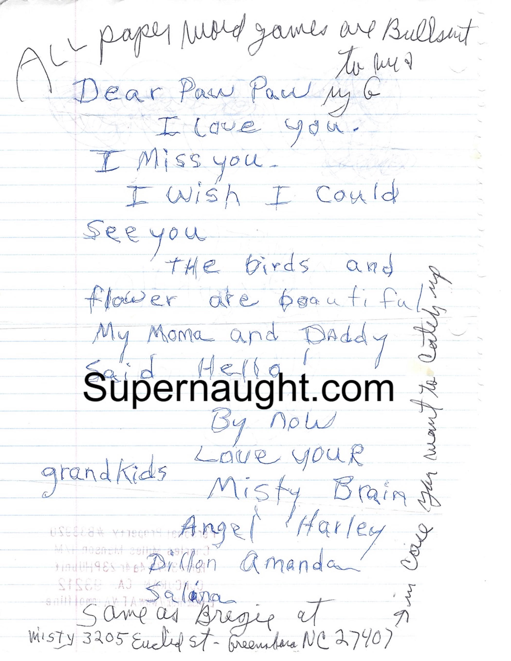 Charles Manson Letter to Manson With His Writing