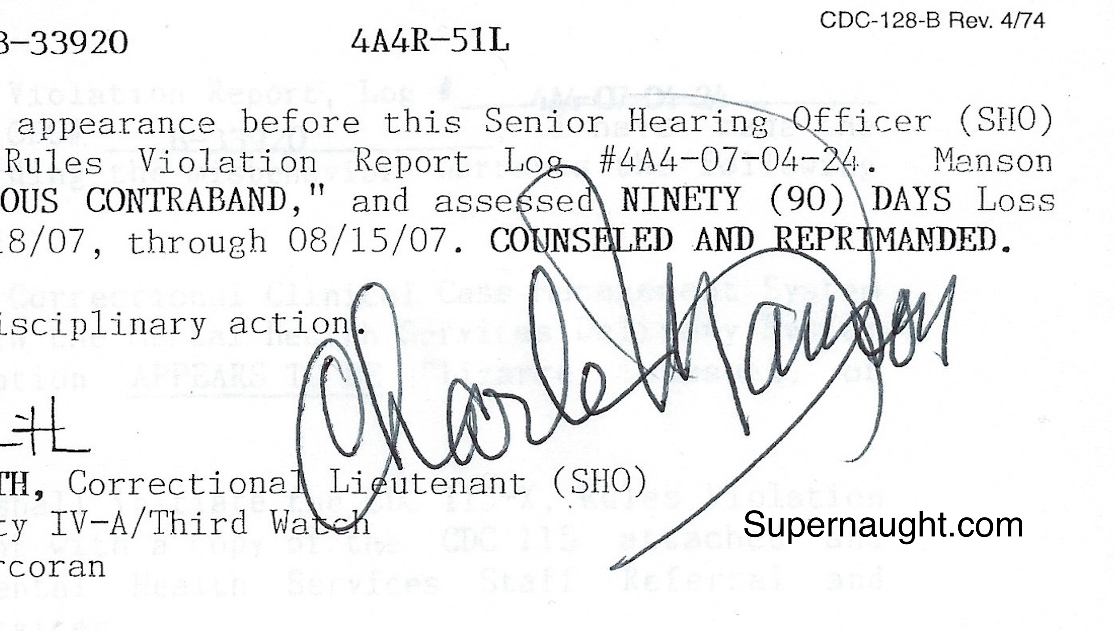 Charles Manson May 2007 Classification Hearing Signed image 3