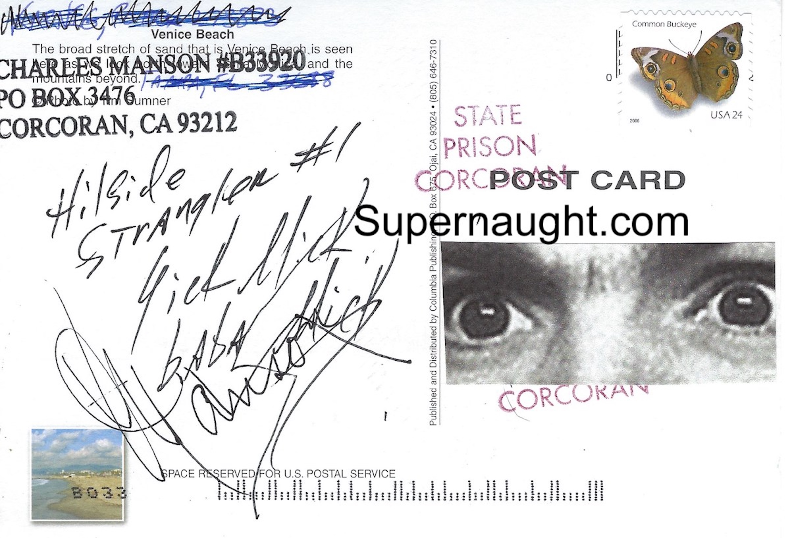 Charles Manson Mickens Signed Venice Beach Postcard