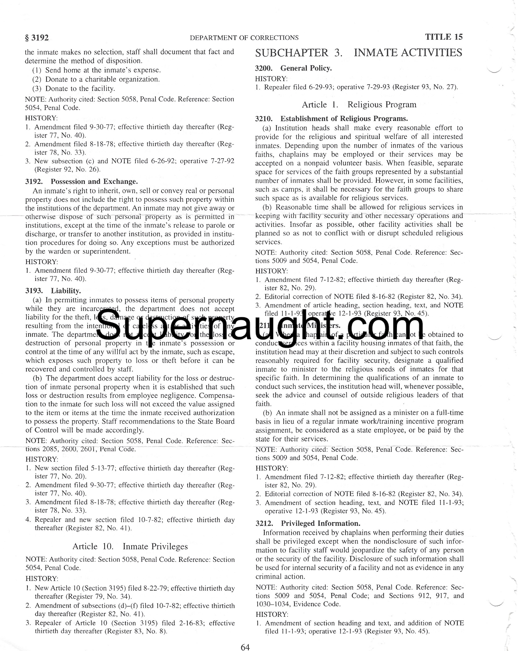 Charles Manson Page From His CDCR Rulebook image 2
