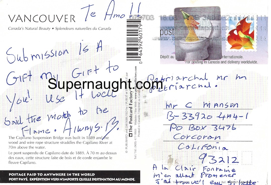 Charles Manson Postcard to Charlie