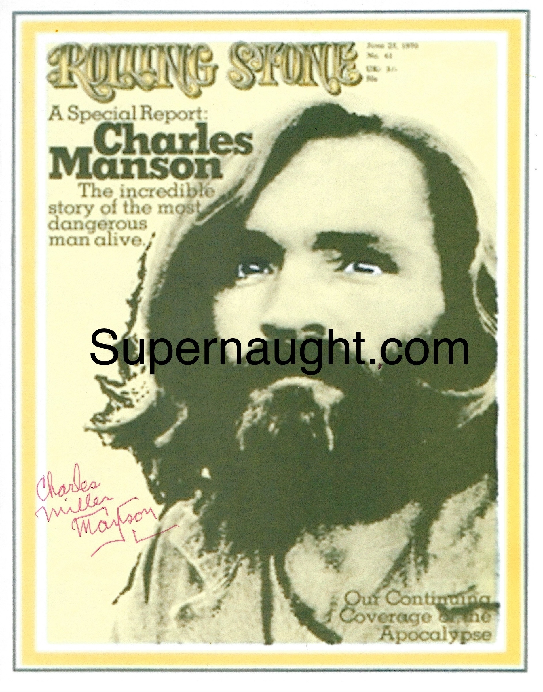 Charles Manson Rolling Stone Cover Photo Signed