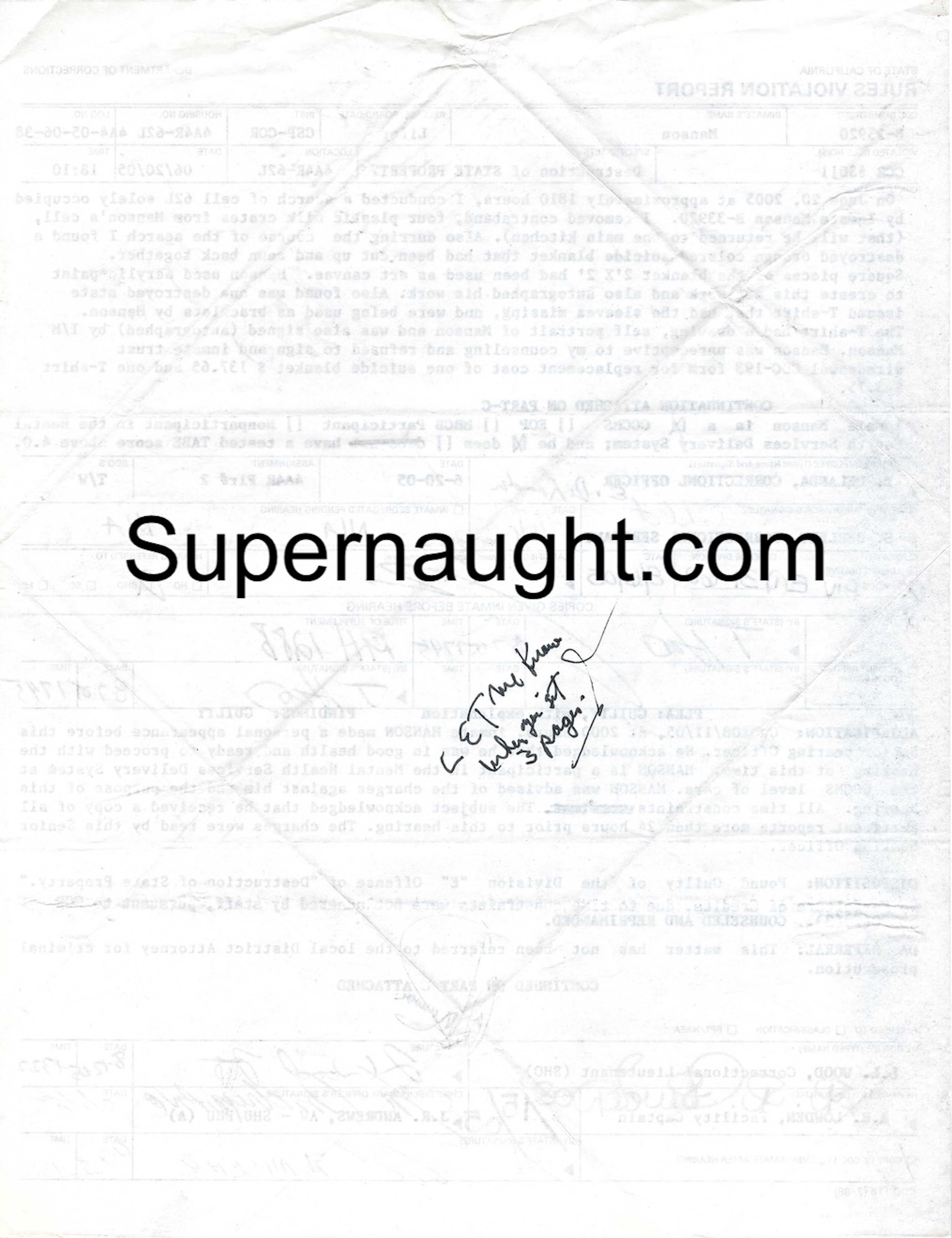 Charles Manson Rules Violation Autographed image 2