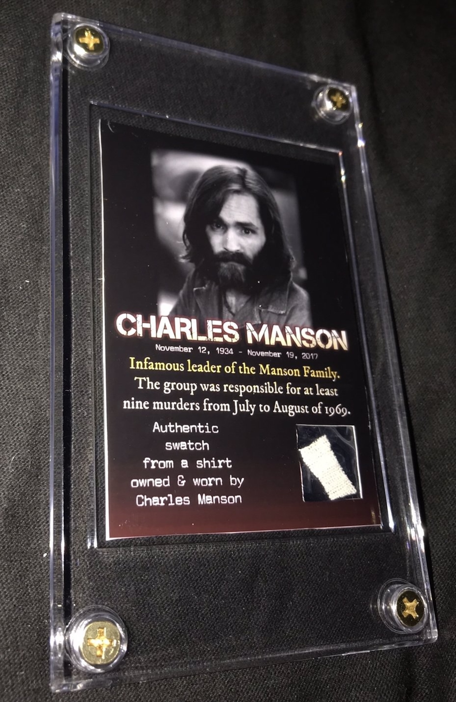 Charles Manson Shirt Swatch Collector Card