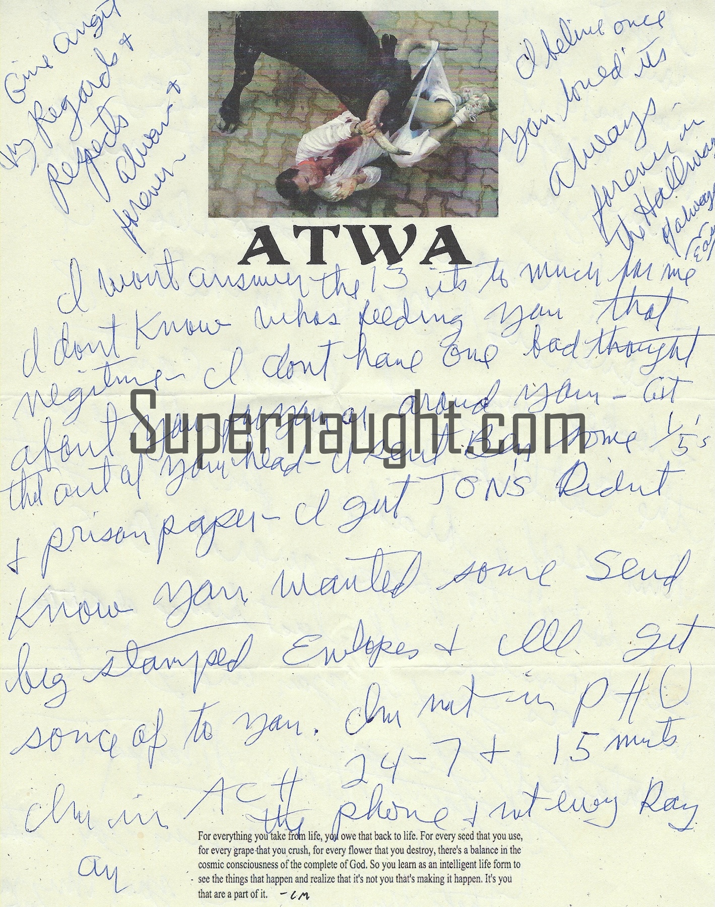 Charles Manson Signed ATWA Stationary Letter