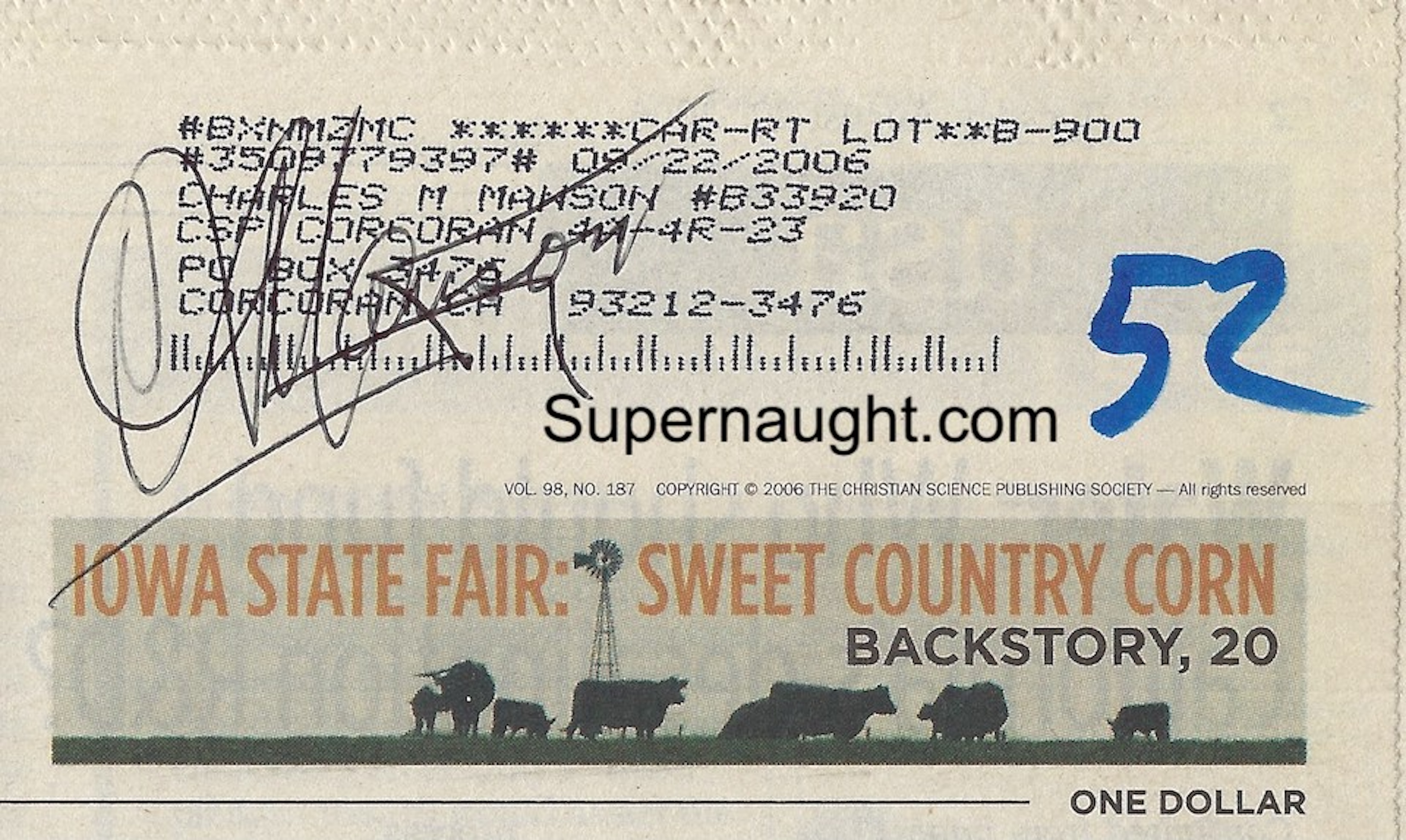 Charles Manson Signed Christian Science Monitor image 2