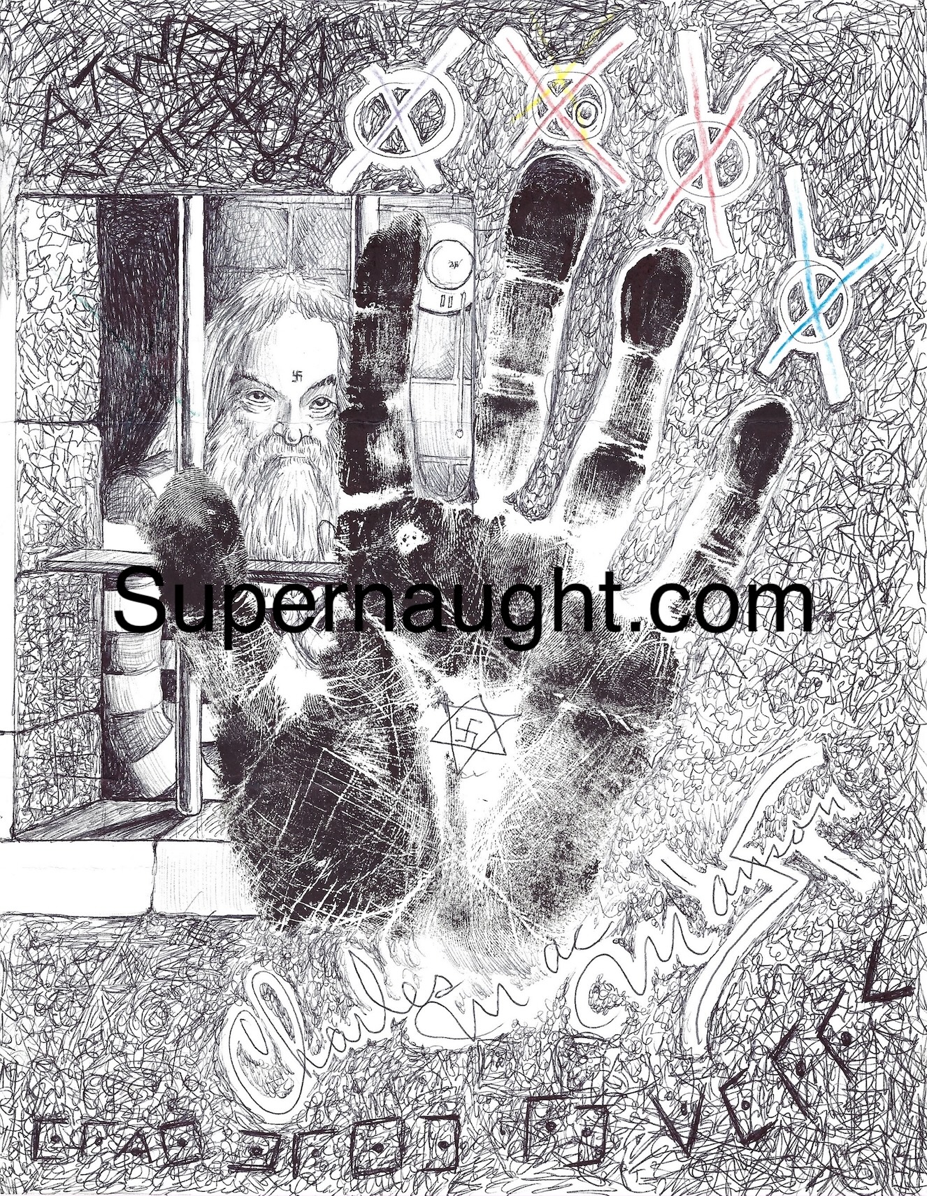 Charles Manson Signed Hand Print with Portrait