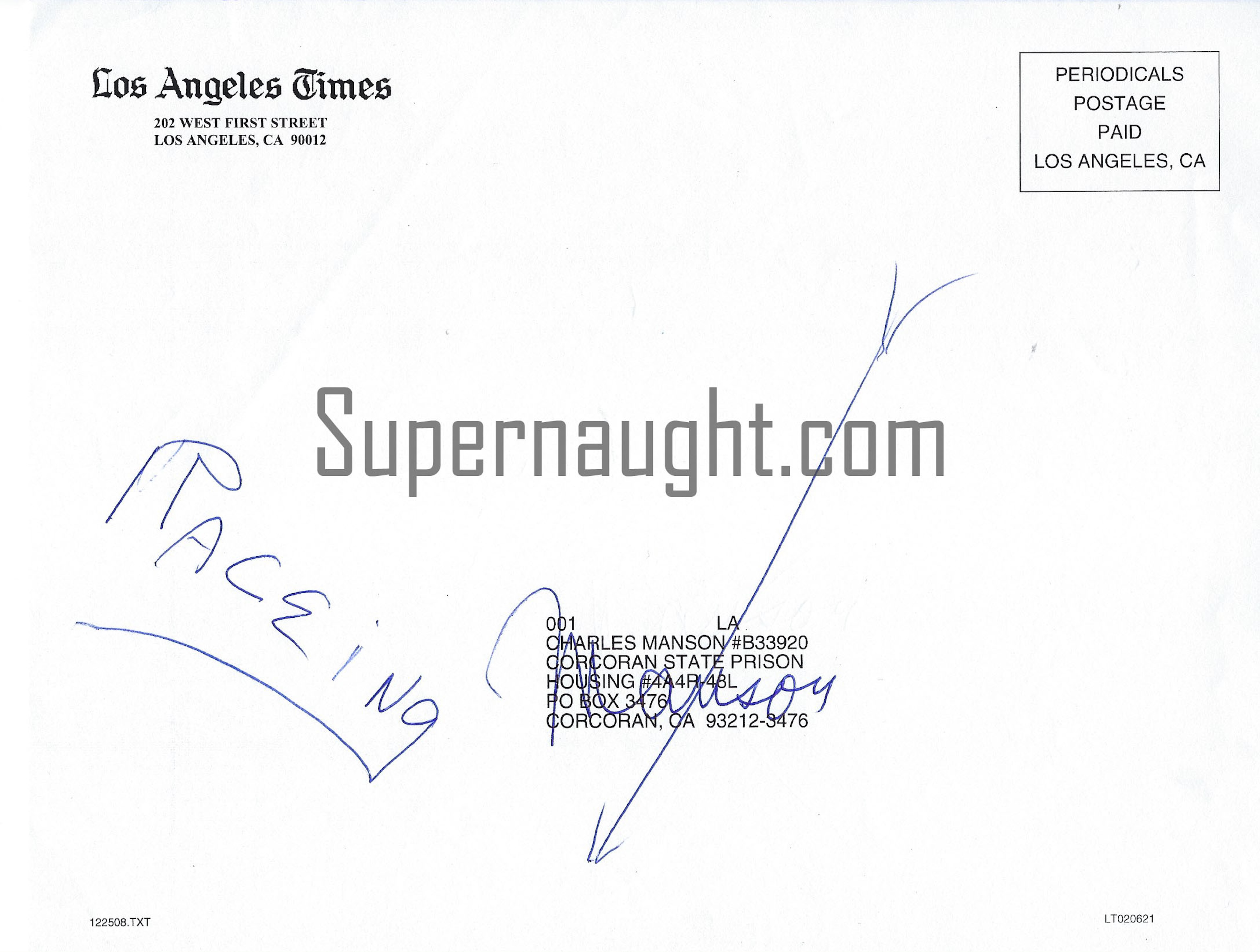 Charles Manson Signed LA Times Christmas Day Newspaper