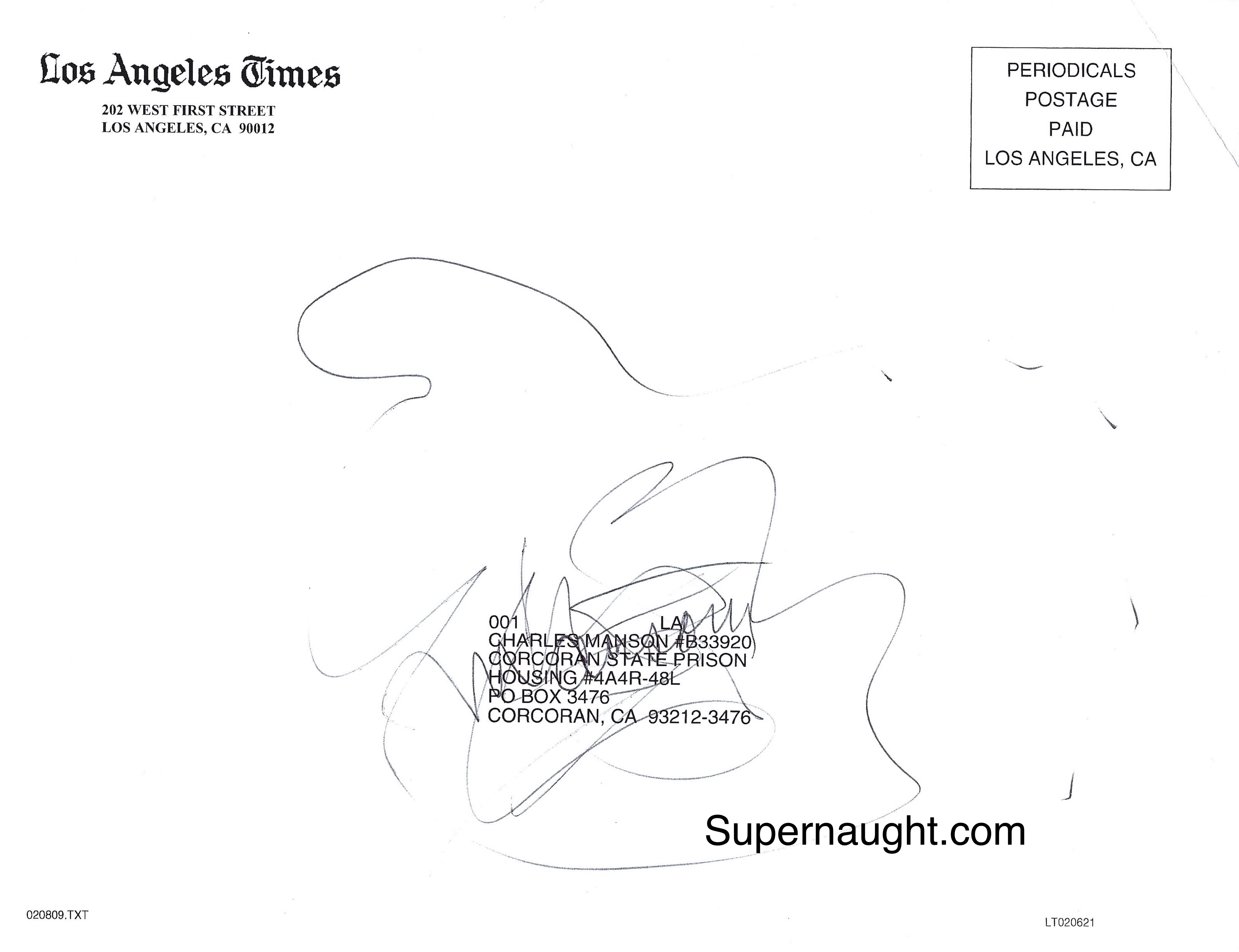 Charles Manson Signed LA Times Label