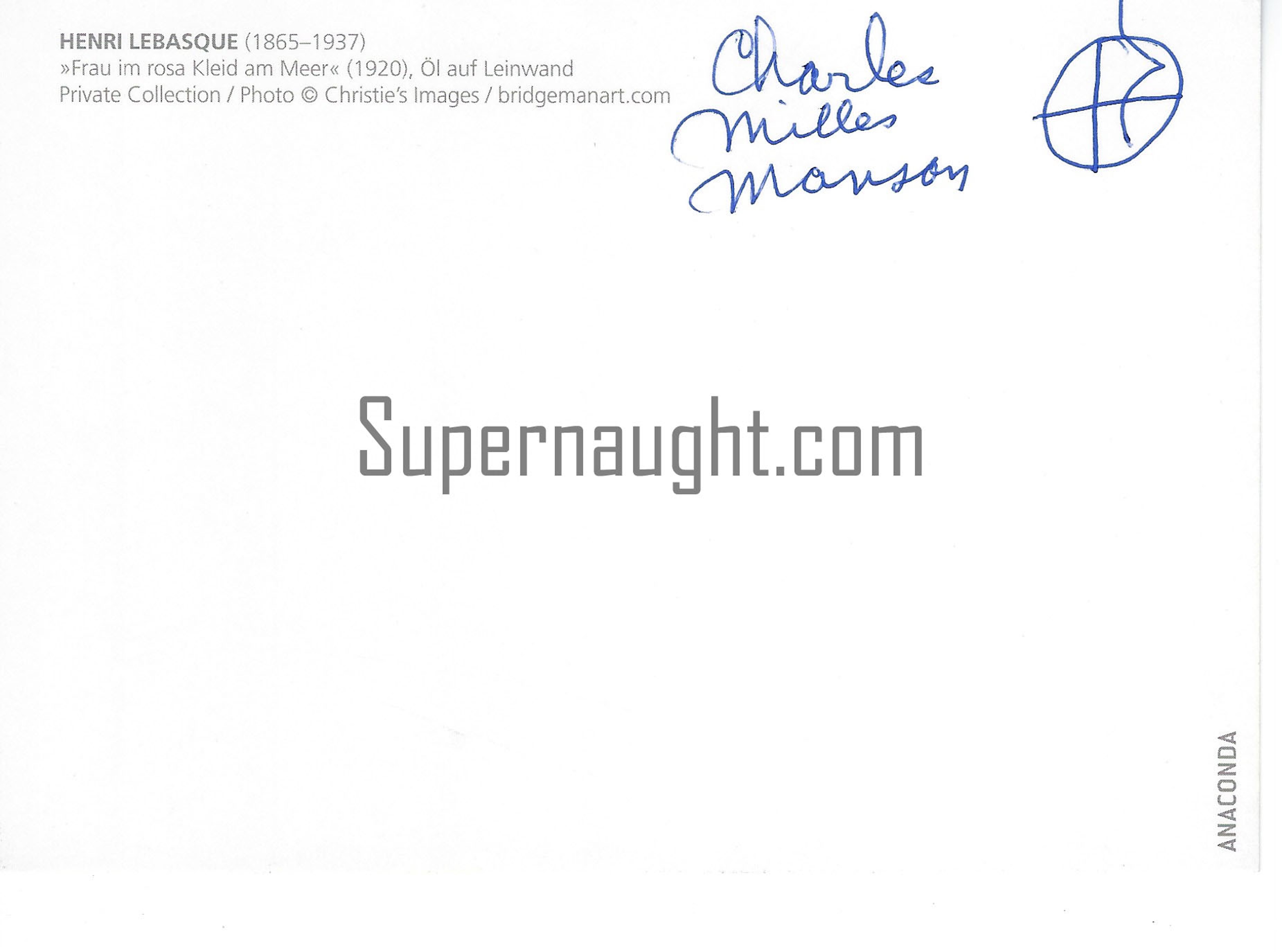 Charles Manson Signed Postcard Henri Lebasque