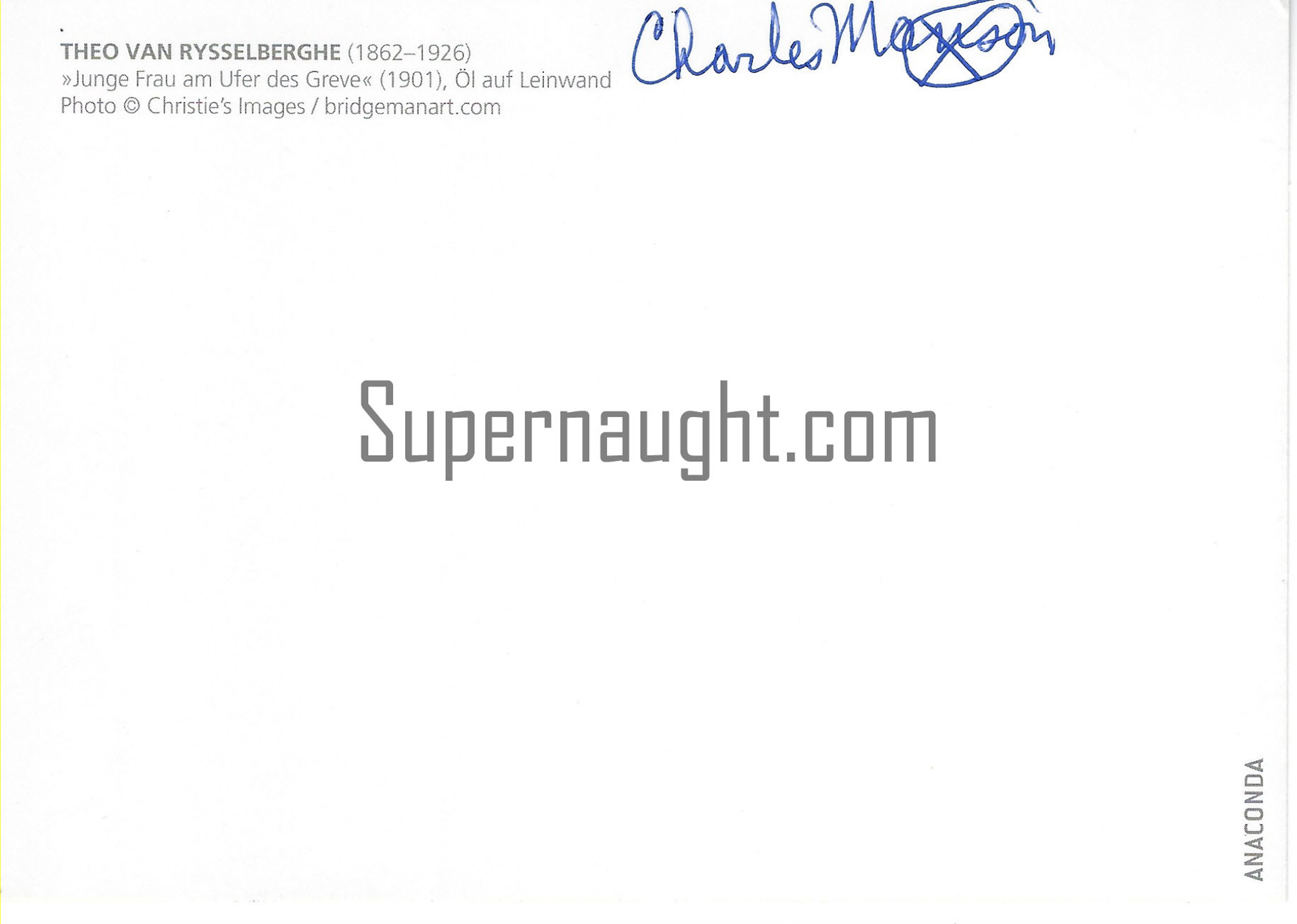 Charles Manson Signed Postcard Painting Theo Van Rysselberghe