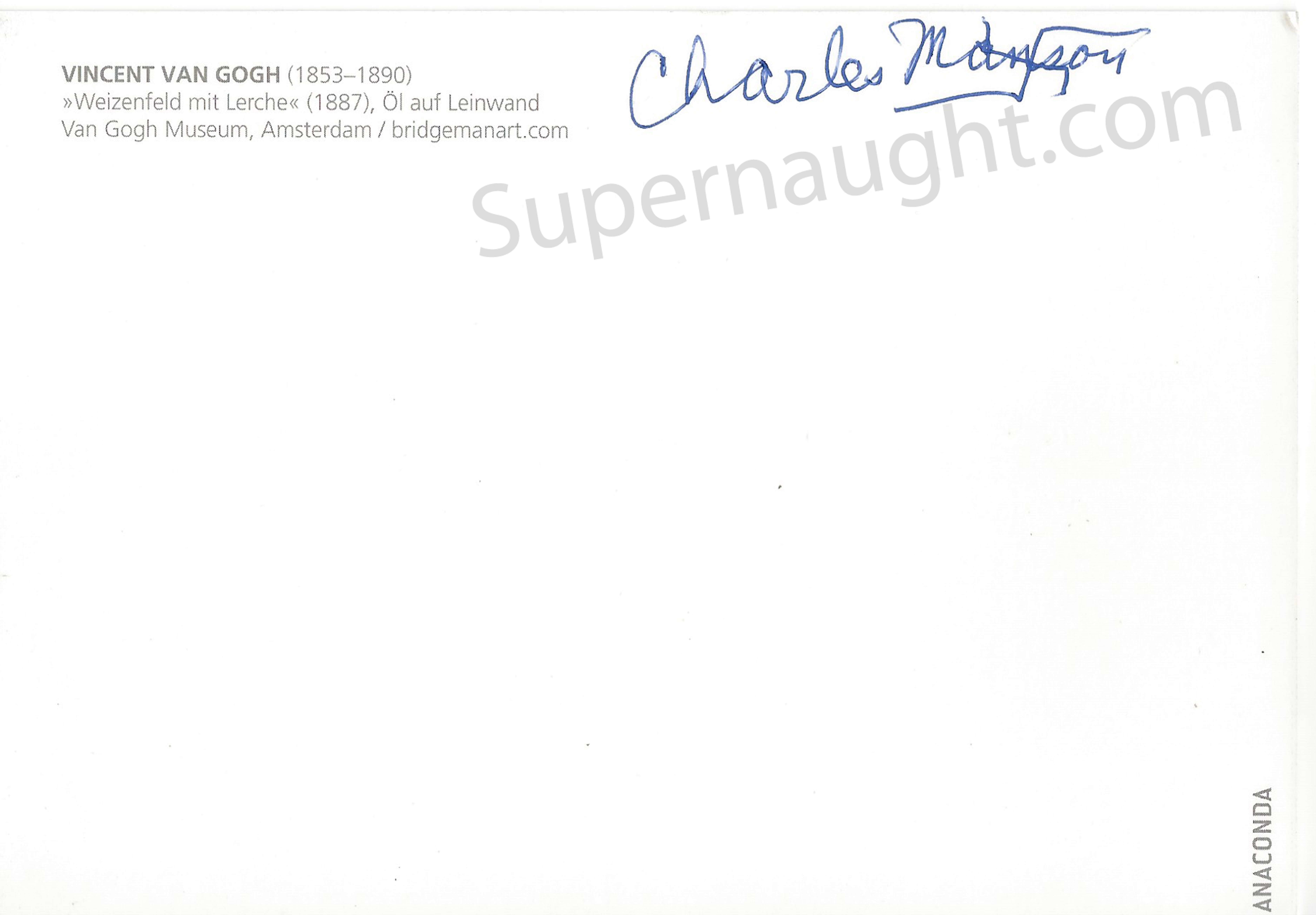 Charles Manson Signed Postcard Painting Vincent Van Gogh