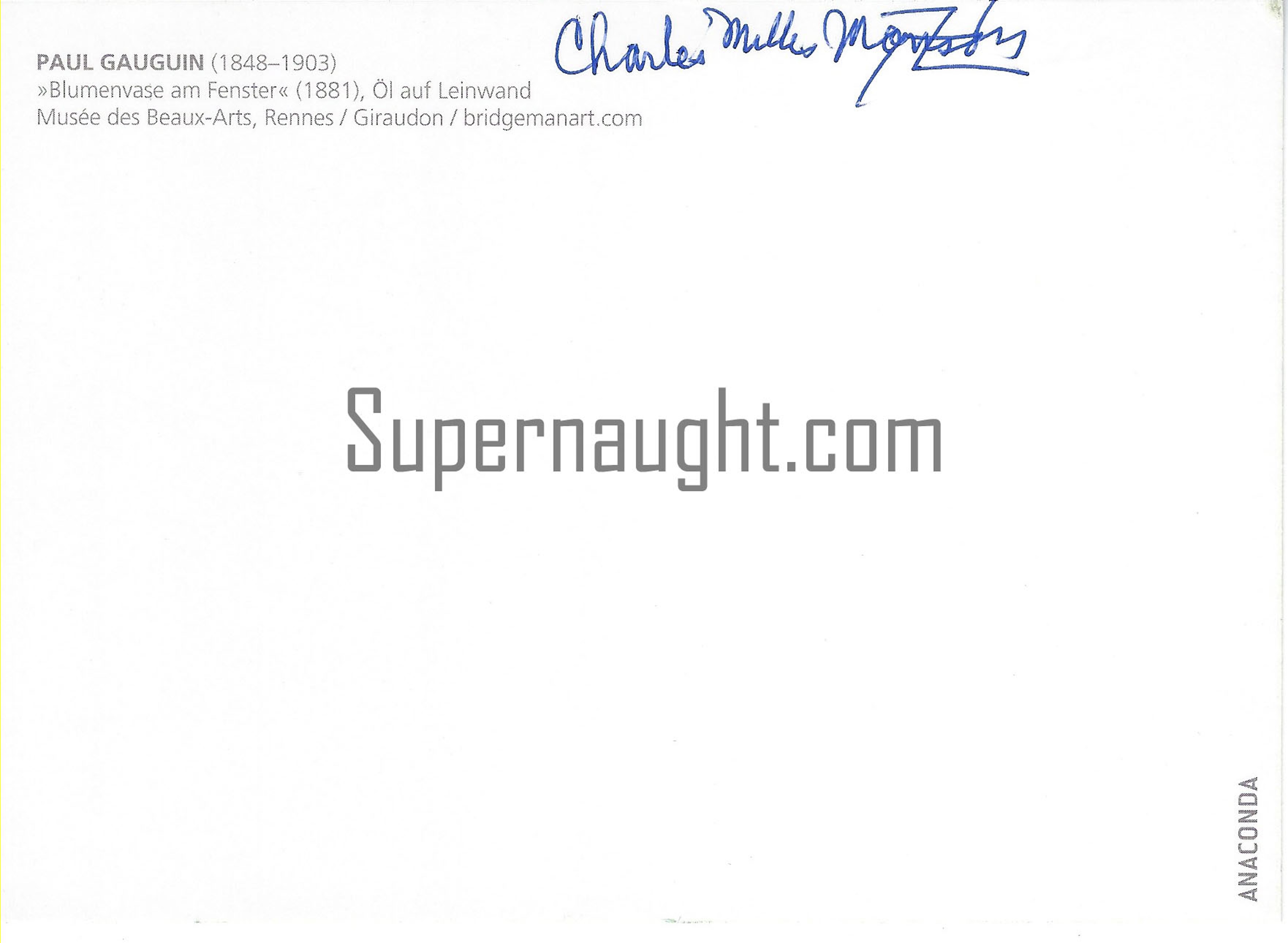 Charles Manson Signed Postcard Paul Gauguin