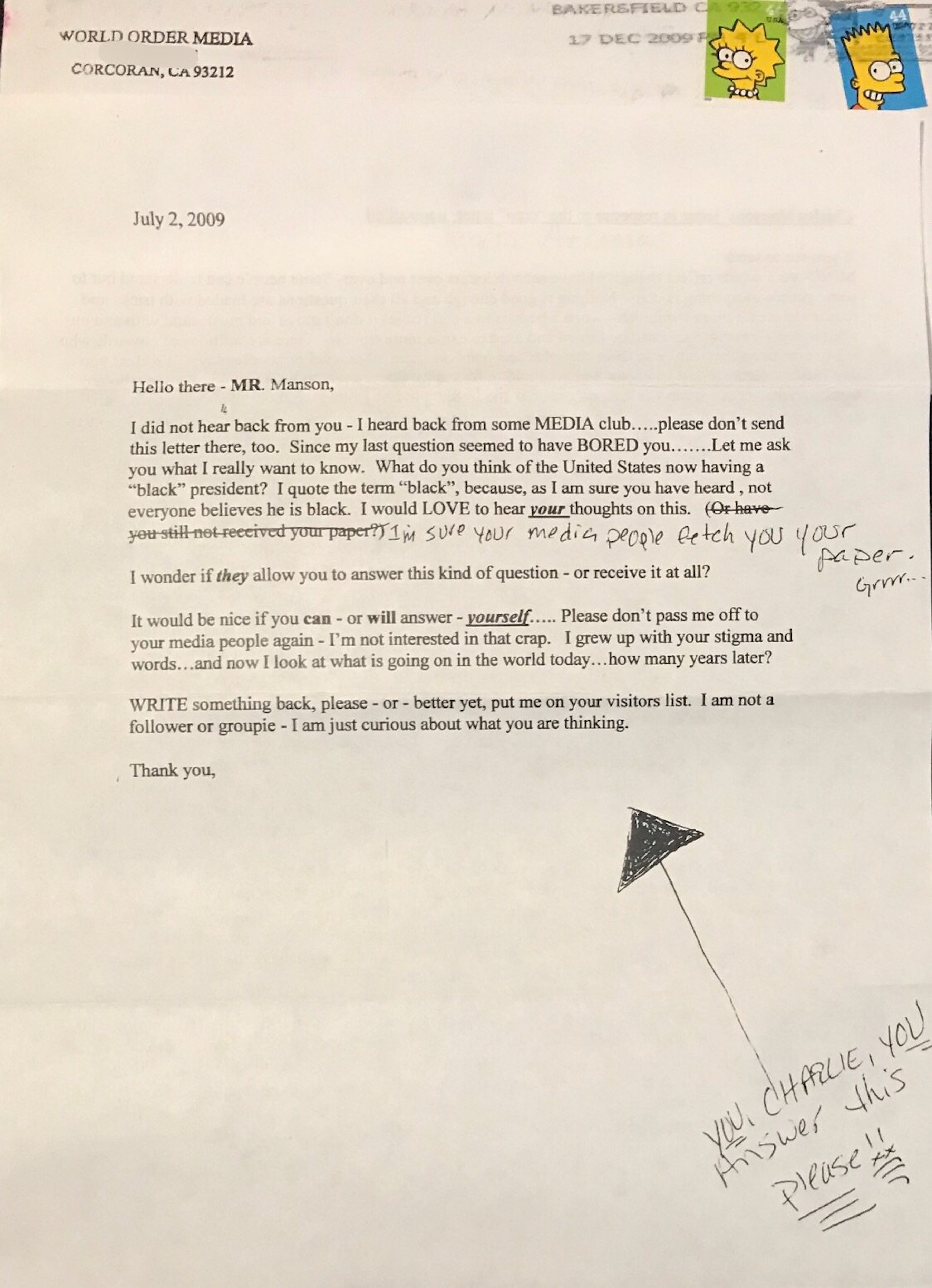 Charles Manson World Order Media Letter And Envelope image 2
