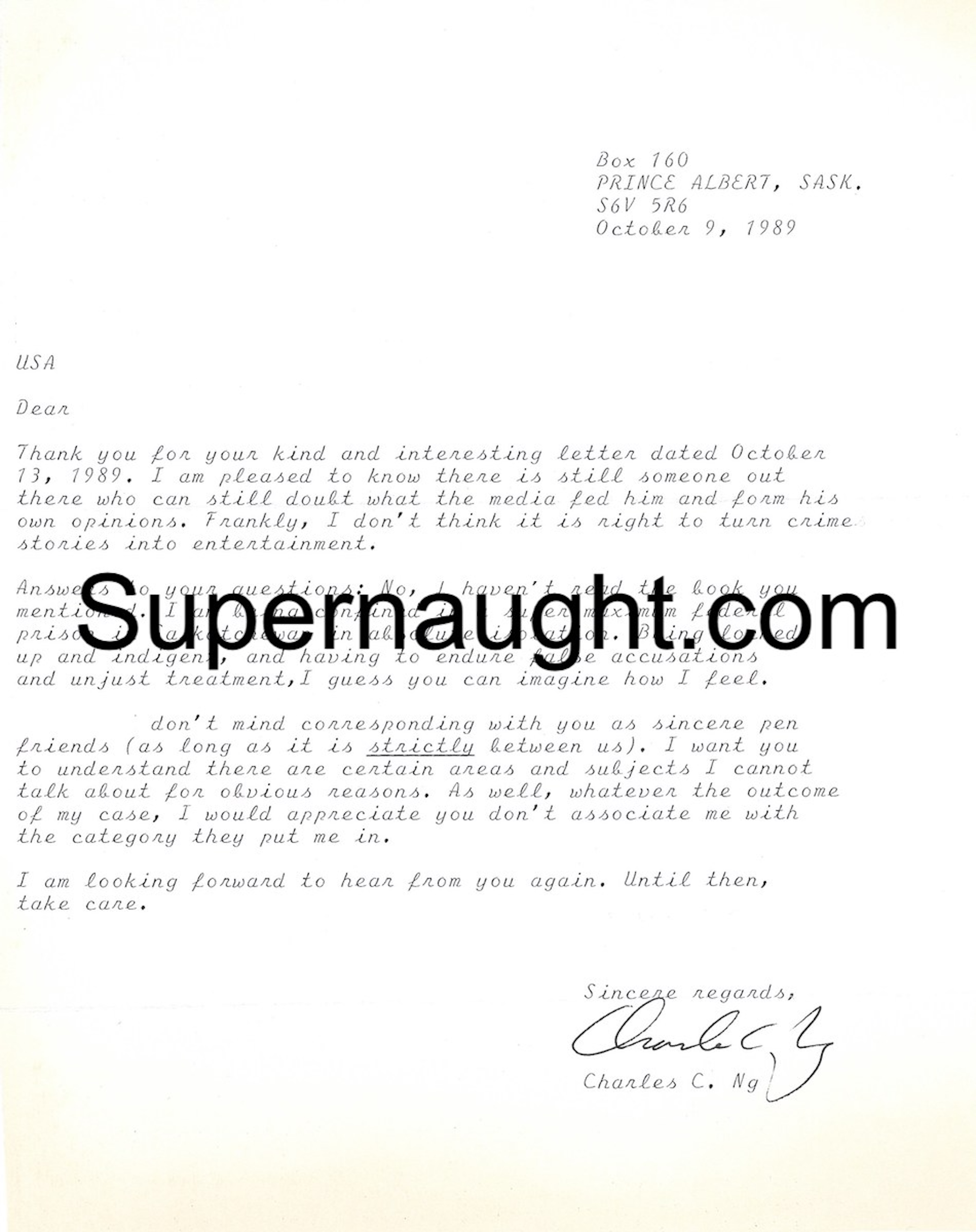 Charles Ng 1989 Signed Letter with Drawing and Envelope image 2