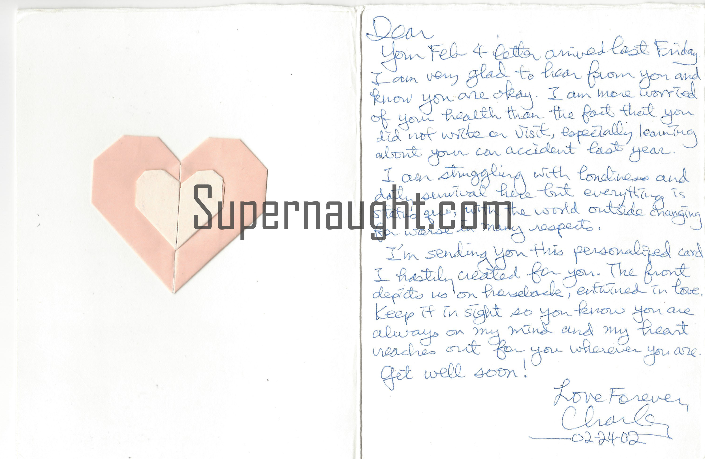 Charles Ng Handmade Card From Death Row With Origami Signed Three Times image 2
