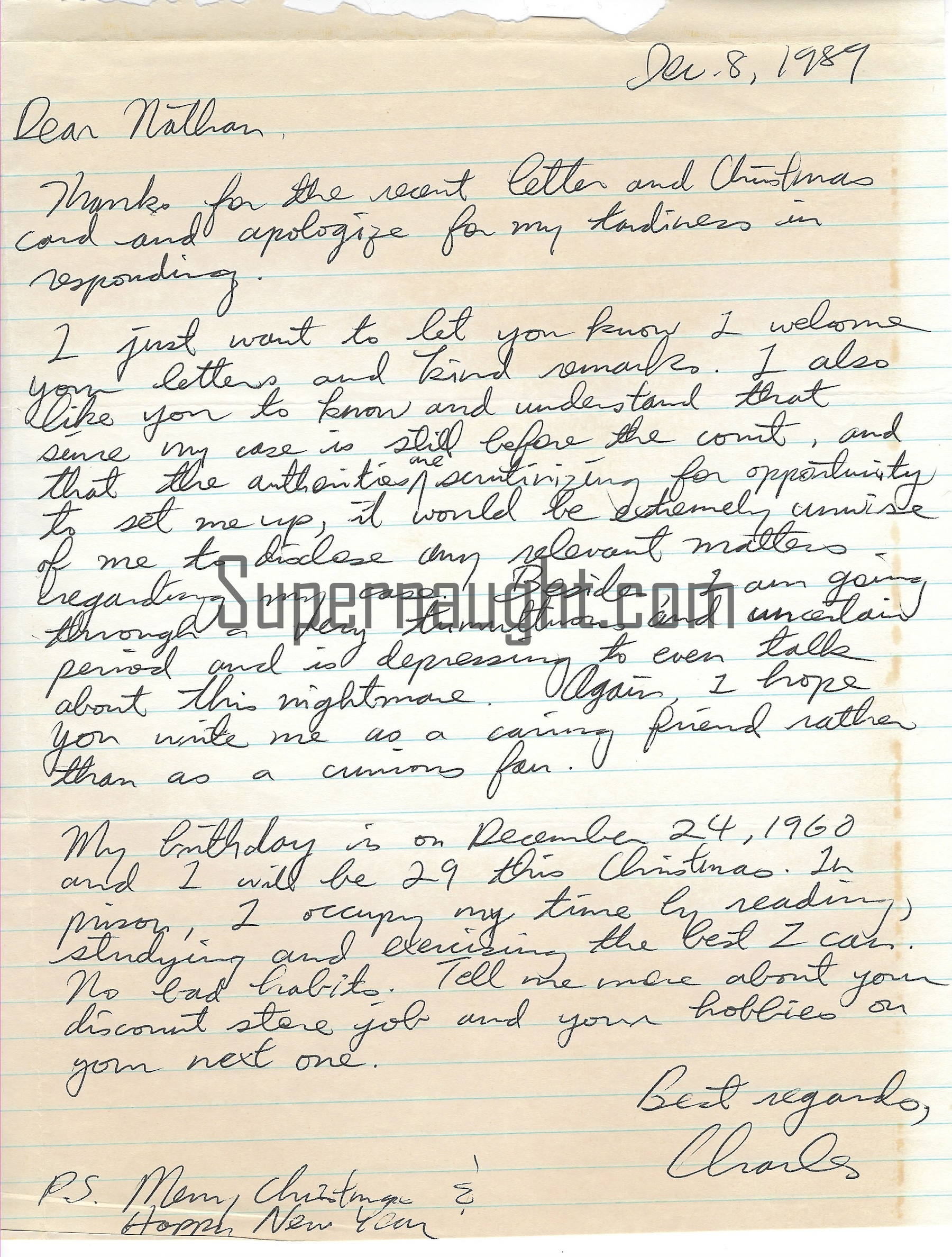 Charles Ng Pre-Extradition Letter Signed with Drawing