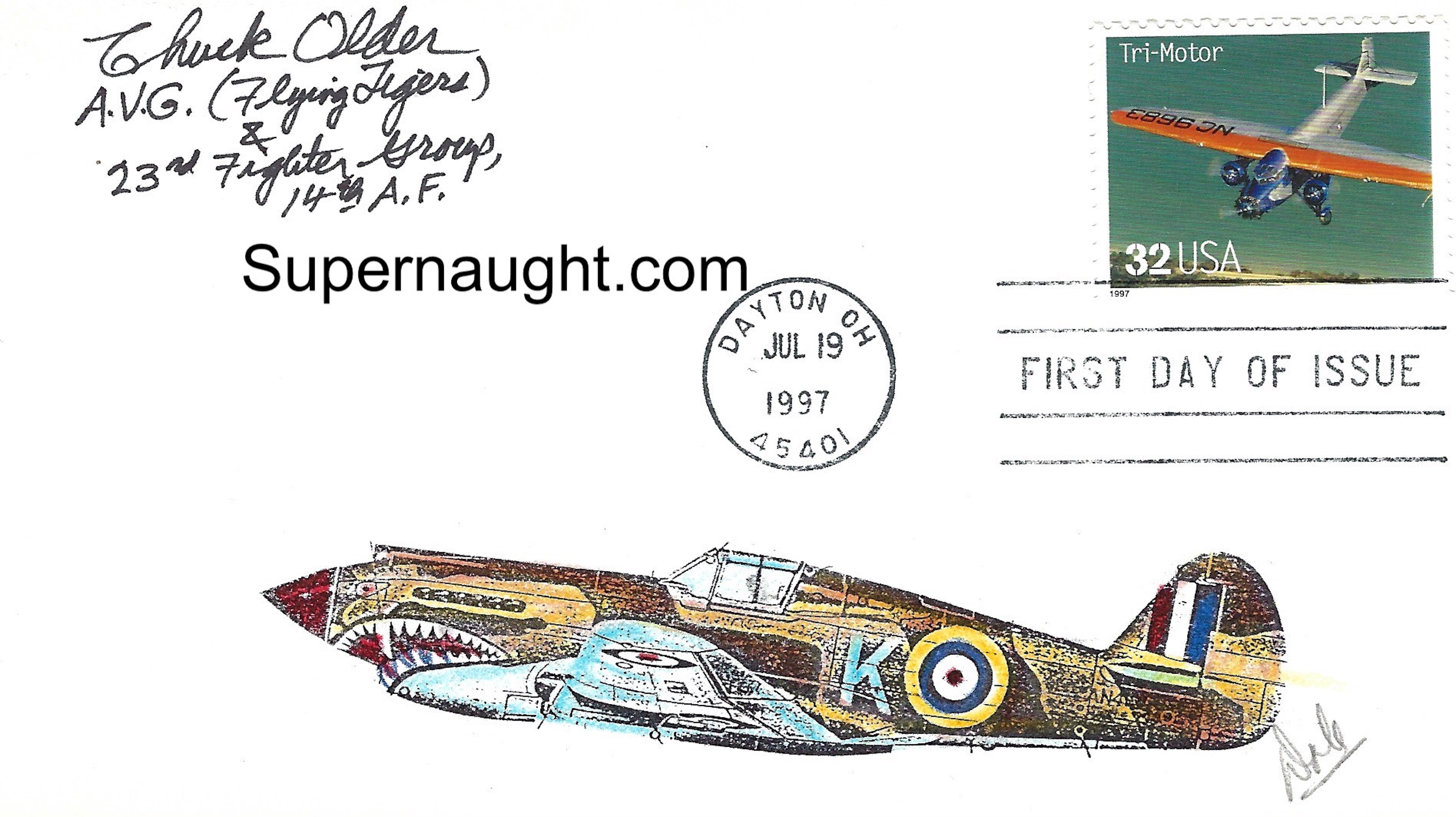 Charles Older Signed First Day Cover Flying Tigers