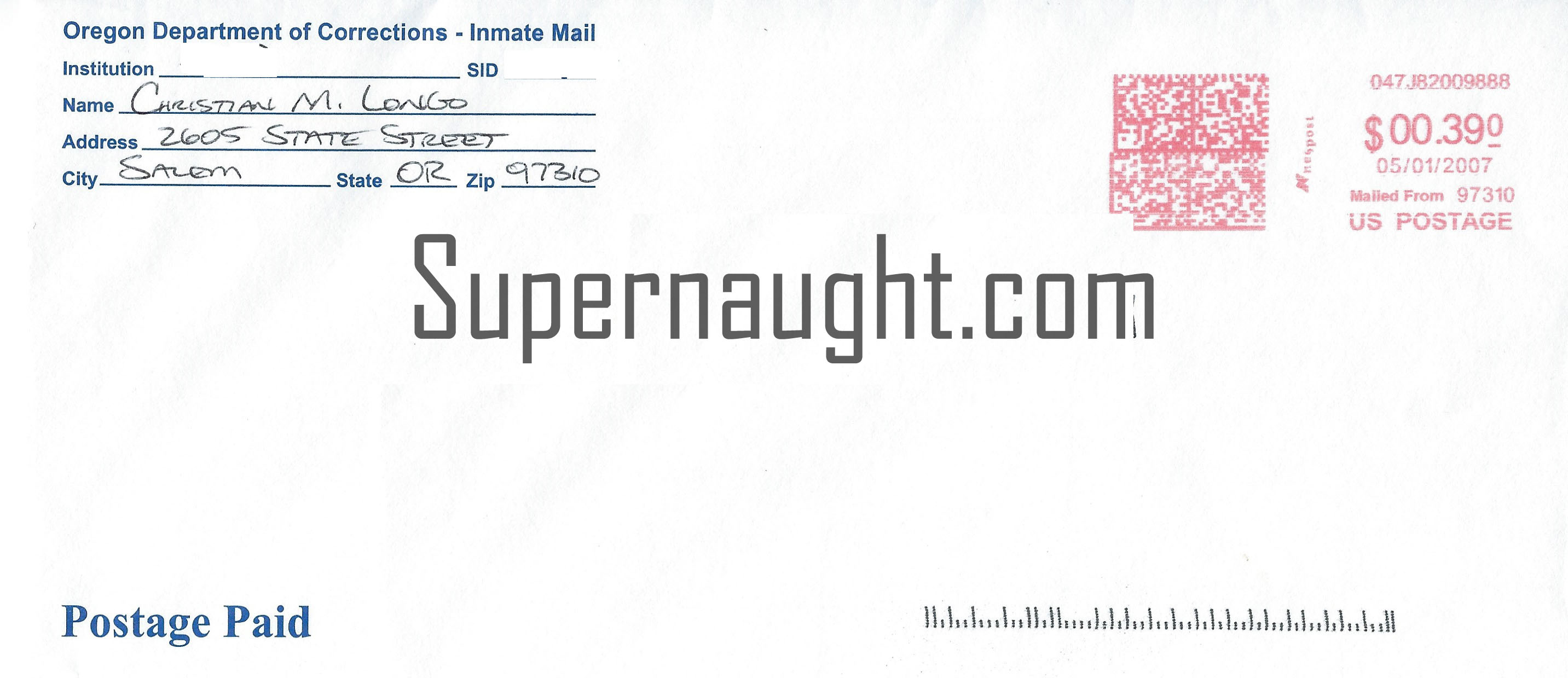 Christian Longo Handwritten Letter and Envelope Set Both Signed image 2