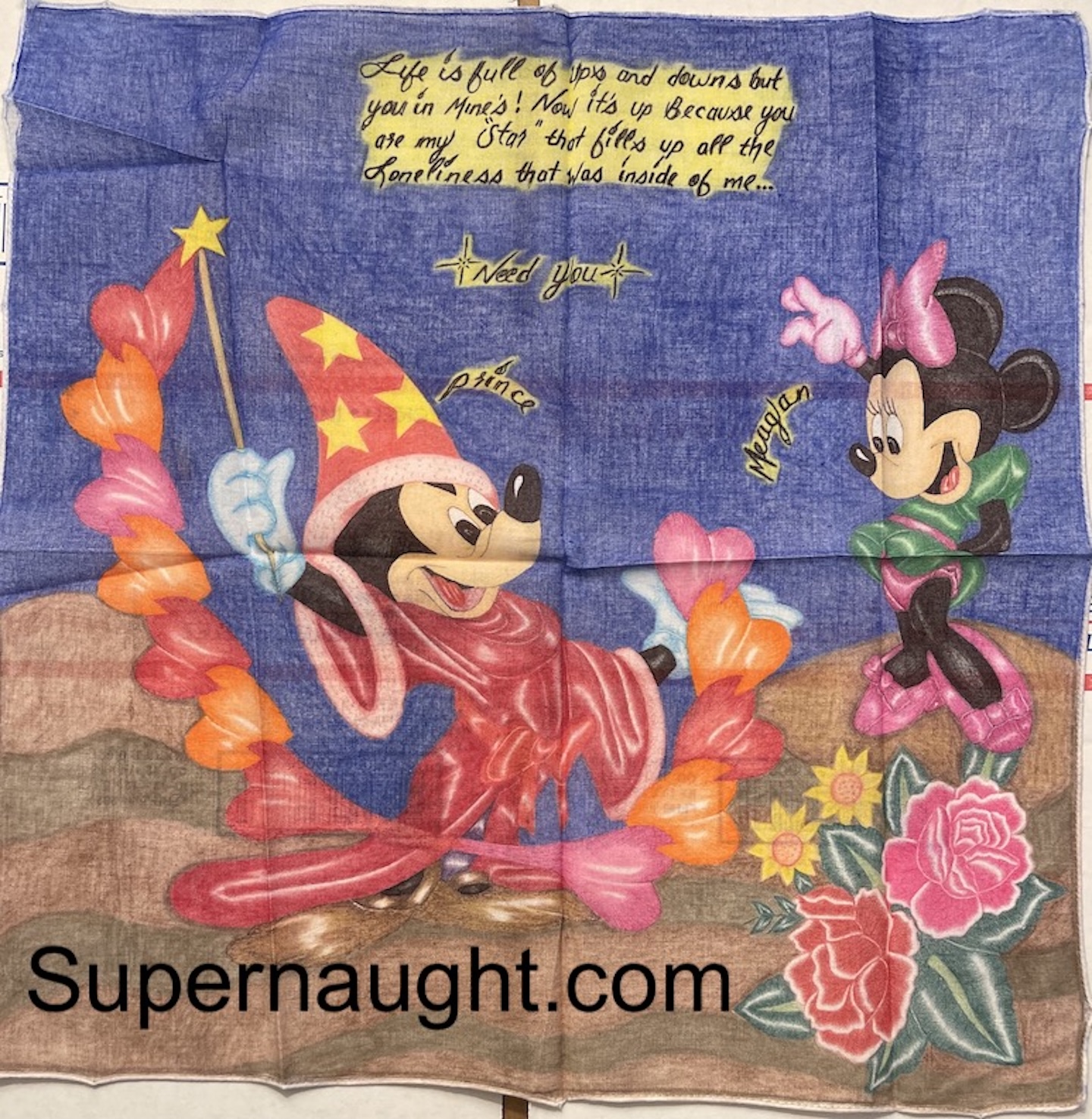 Cleophus Prince Mickey and Minnie Mouse Handkerchief Artwork Signed