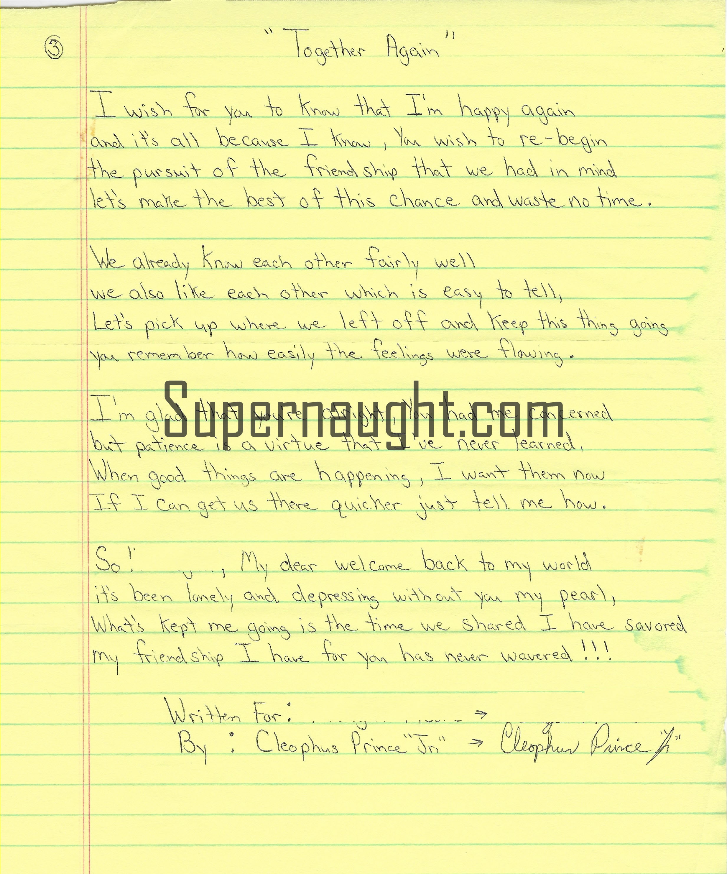 Cleophus Prince Together Again Signed Poem