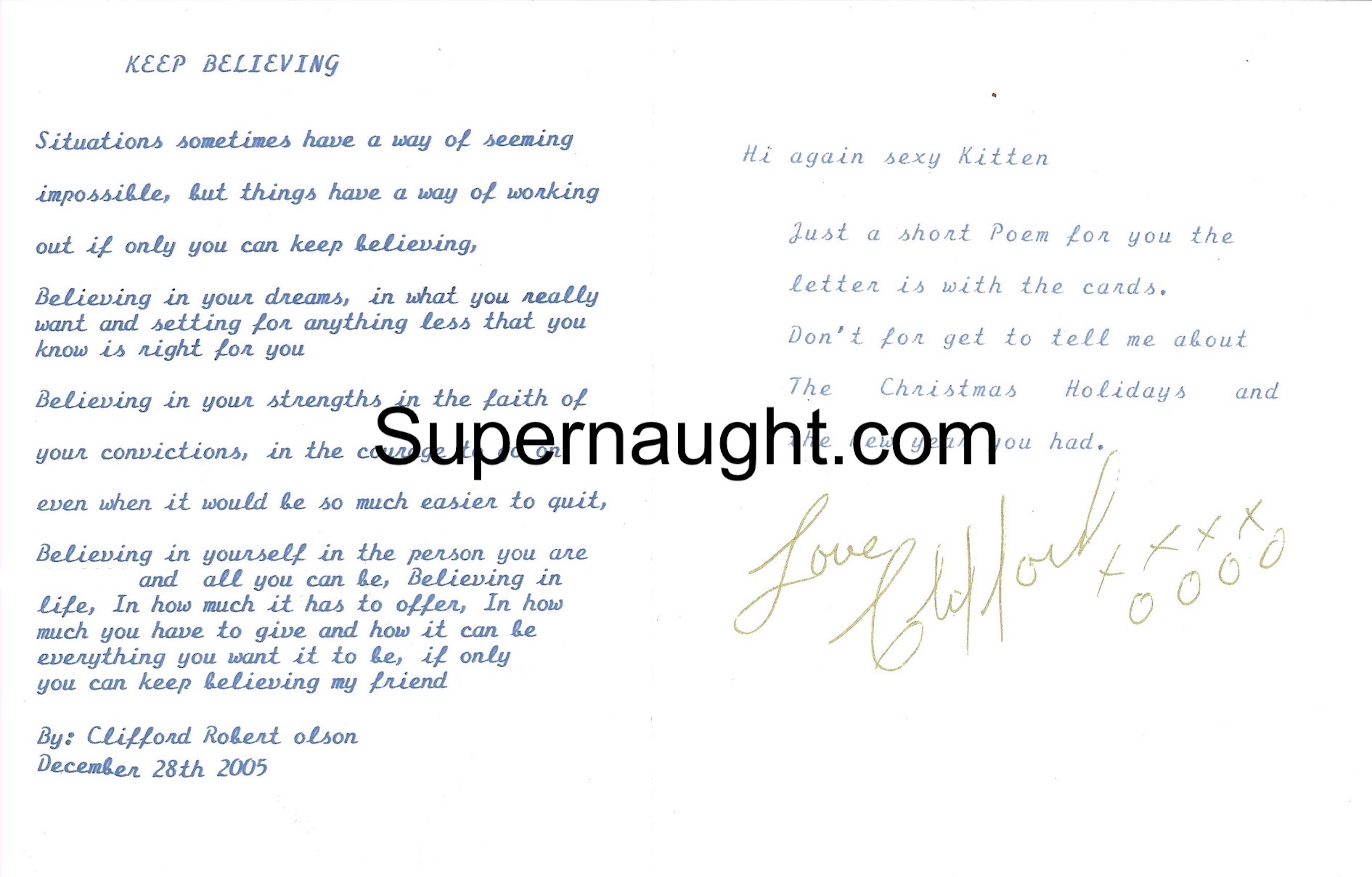 Clifford Olson Christmas Card with Poem Signed