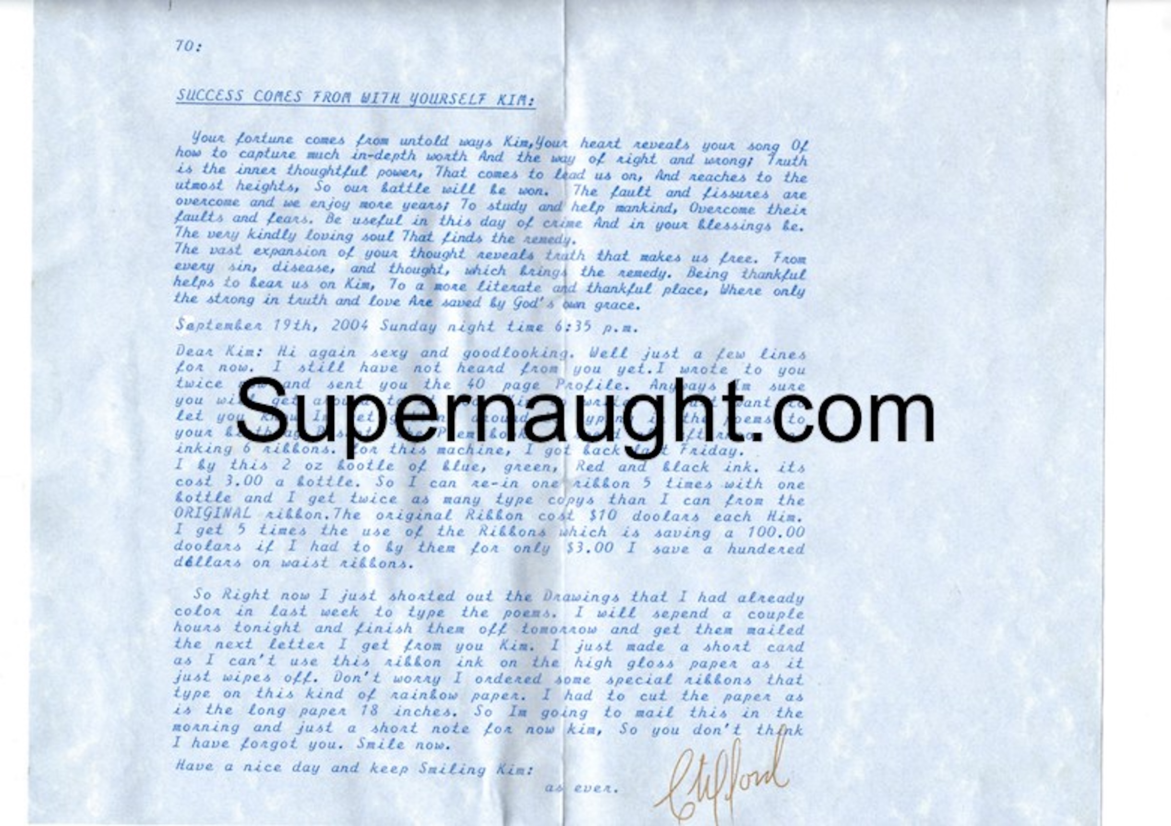 Clifford Olson Handmade Card Signed With Envelope