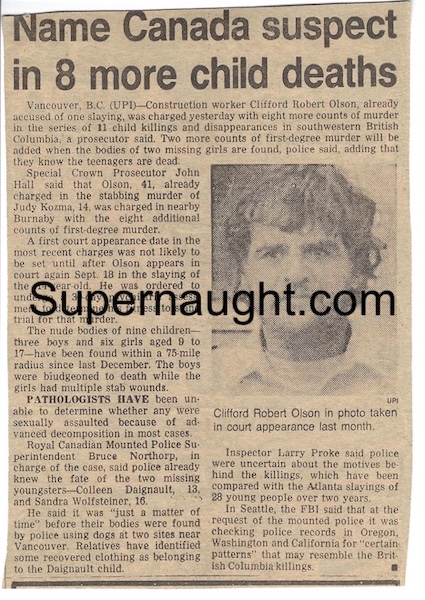 Clifford Olson Newspaper Article Sent to a Friend