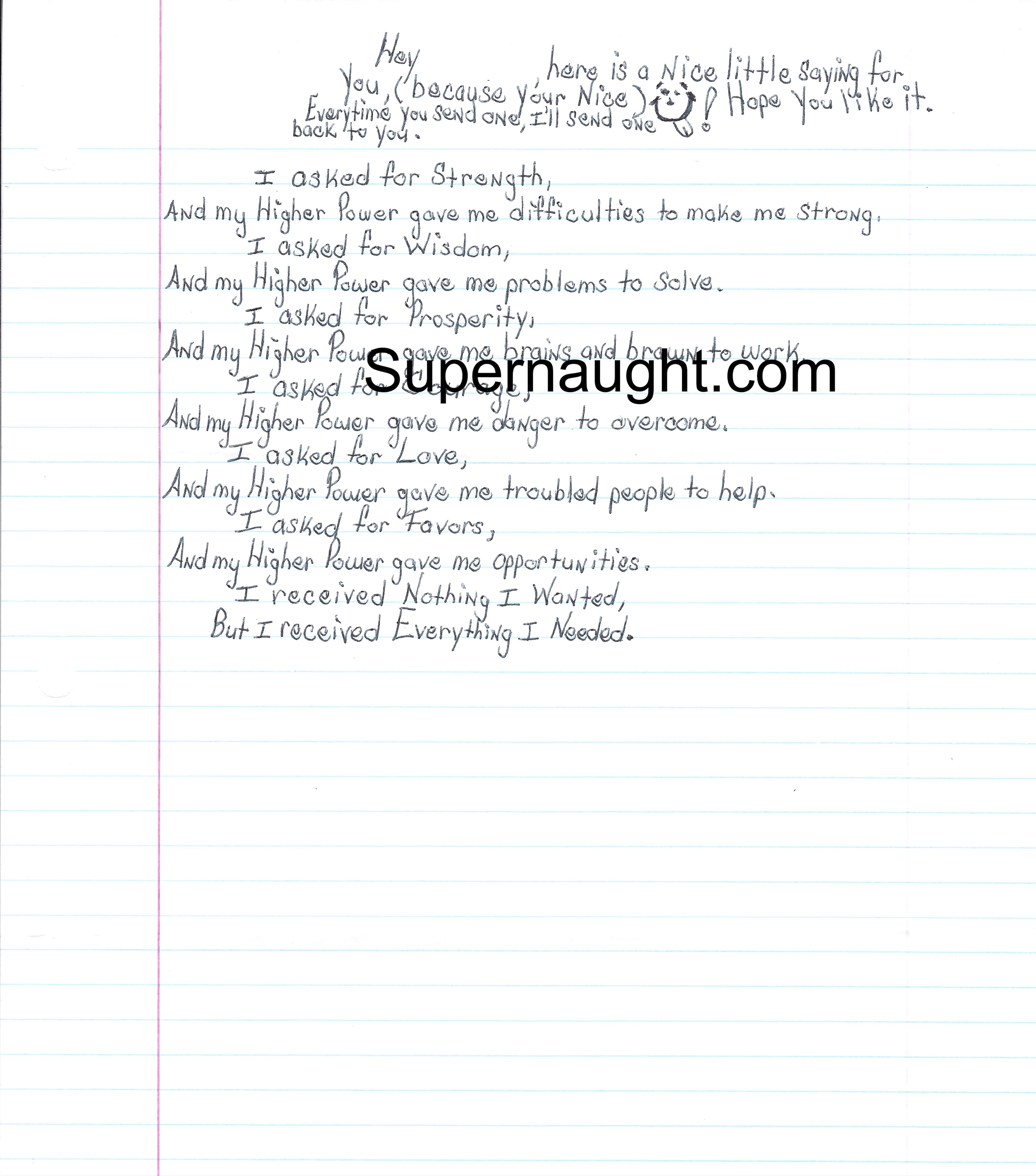 Craig Price Handwritten Poem