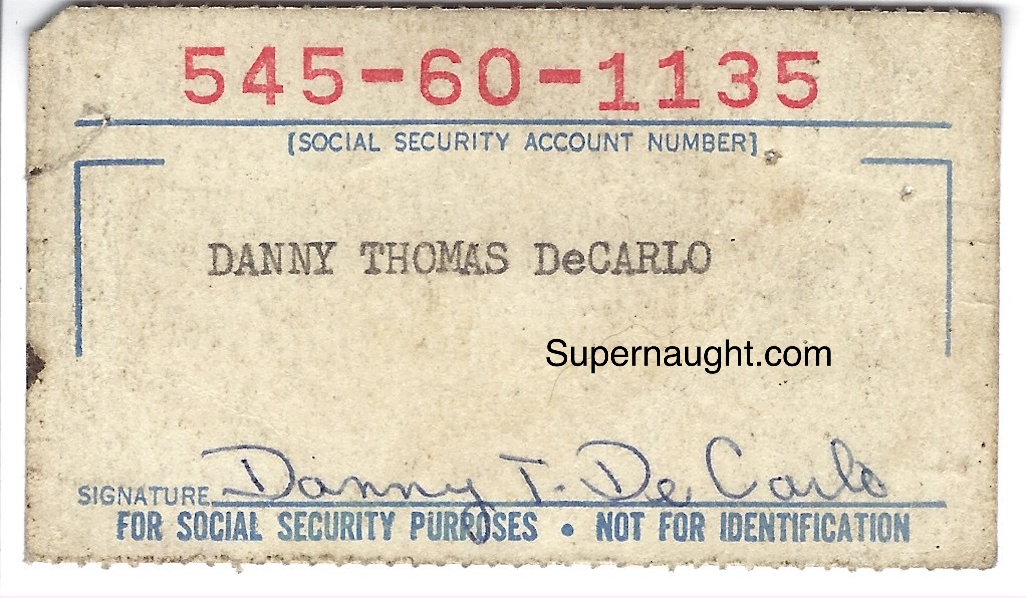 Danny DeCarlo Signed Social Security Card
