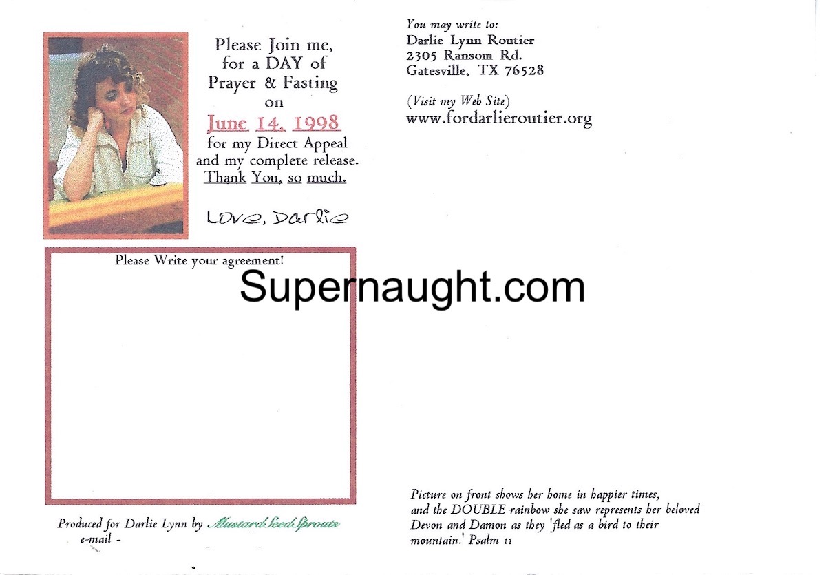 Darlie Routier Prayer and Fasting Postcard