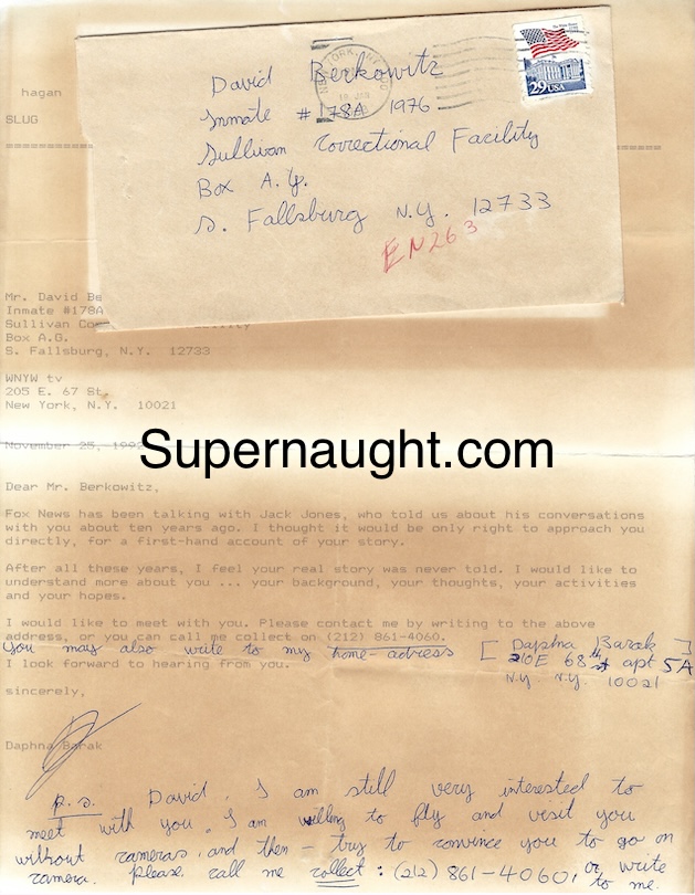 David Berkowitz NY TV Station Letter Signed