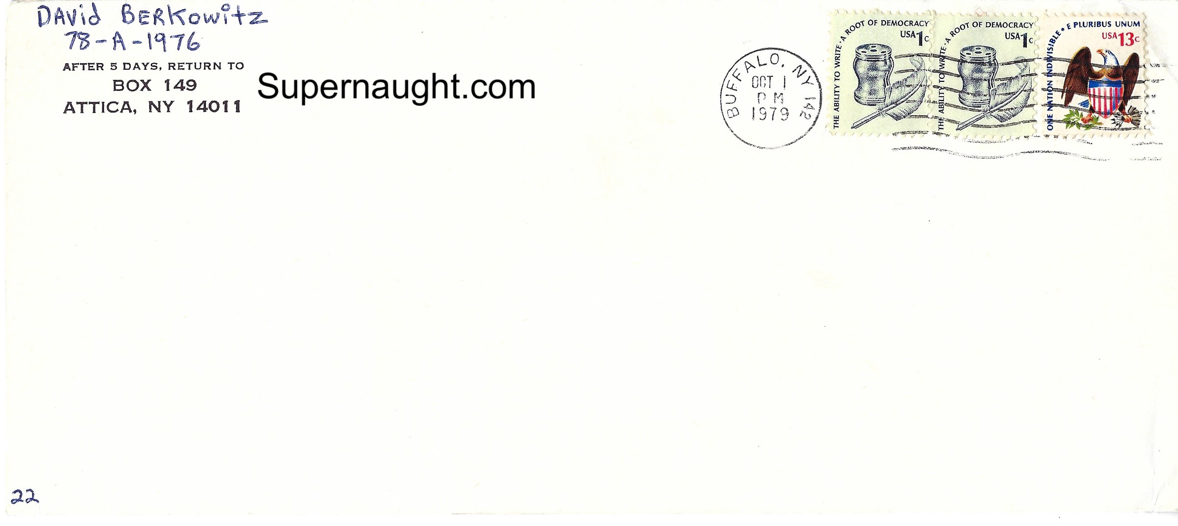 David Berkowitz Signed Envelope 1979