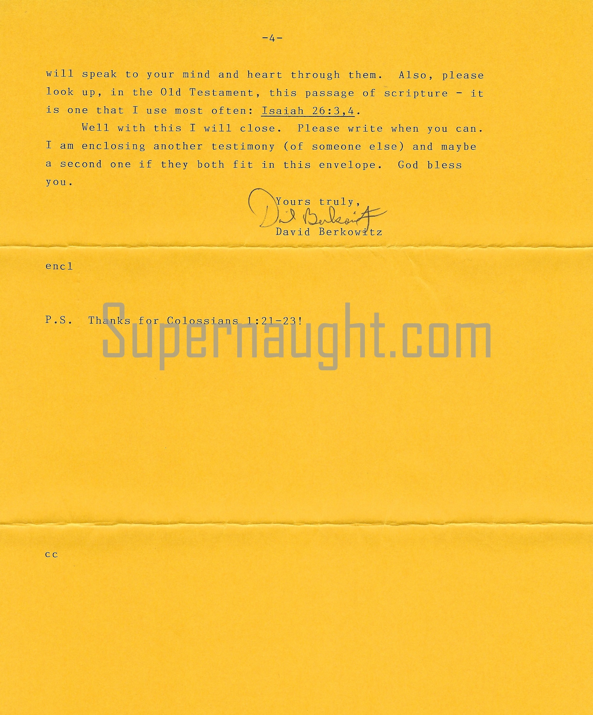 David Berkowitz Signed Four Page Letter With Envelope Set image 4