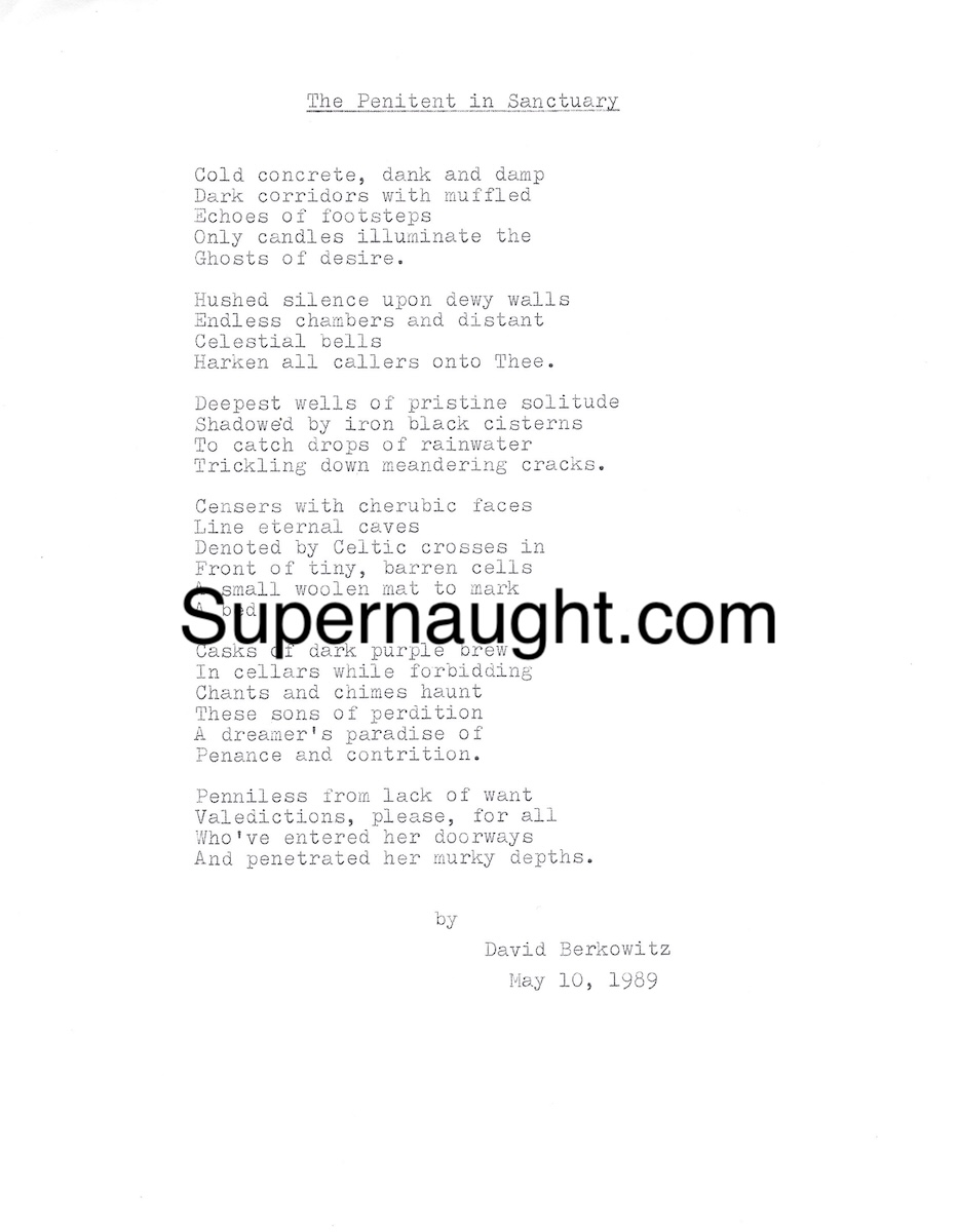 David Berkowitz The Penitent in Sanctuary Poem