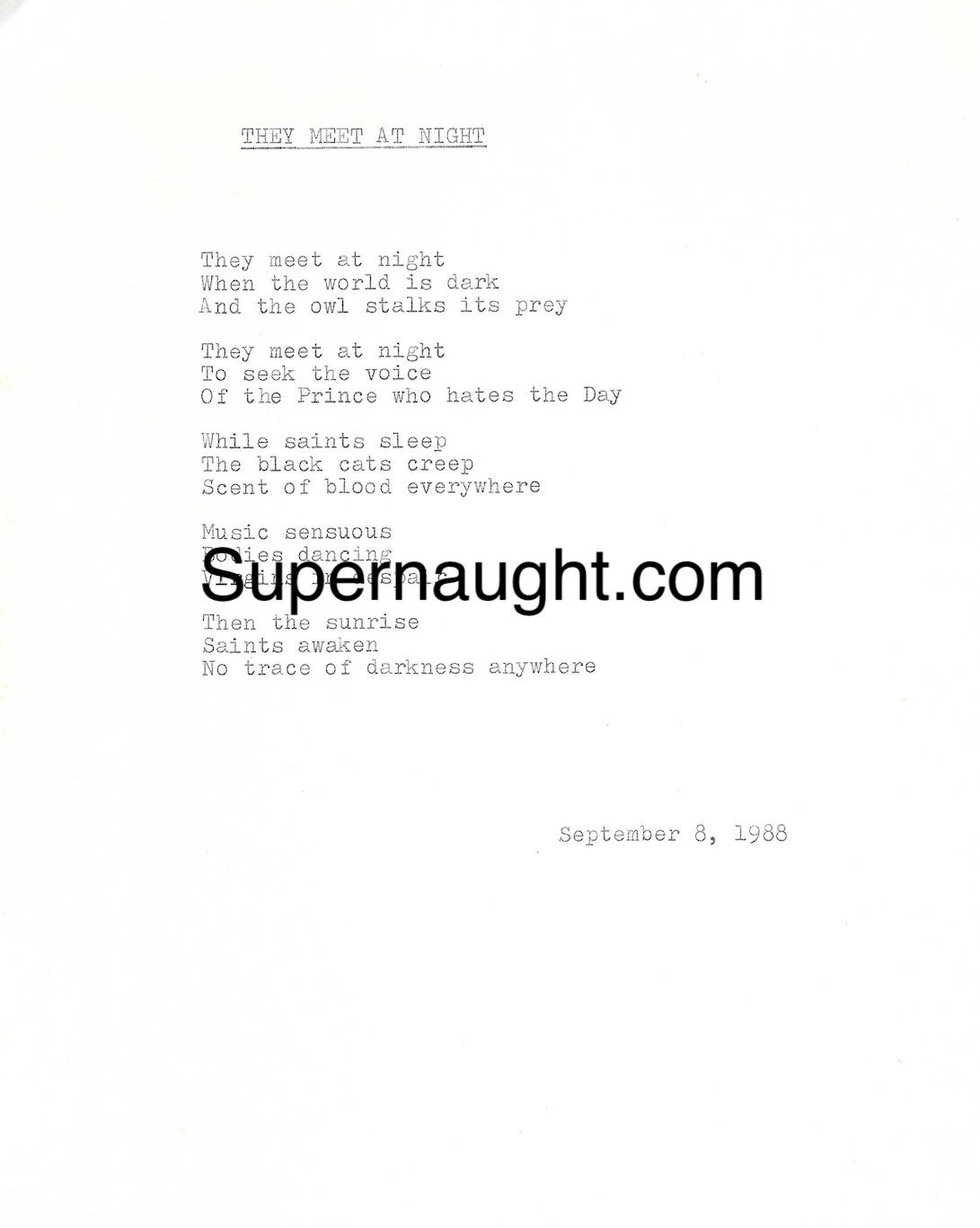David Berkowitz They Meet At Night Poem