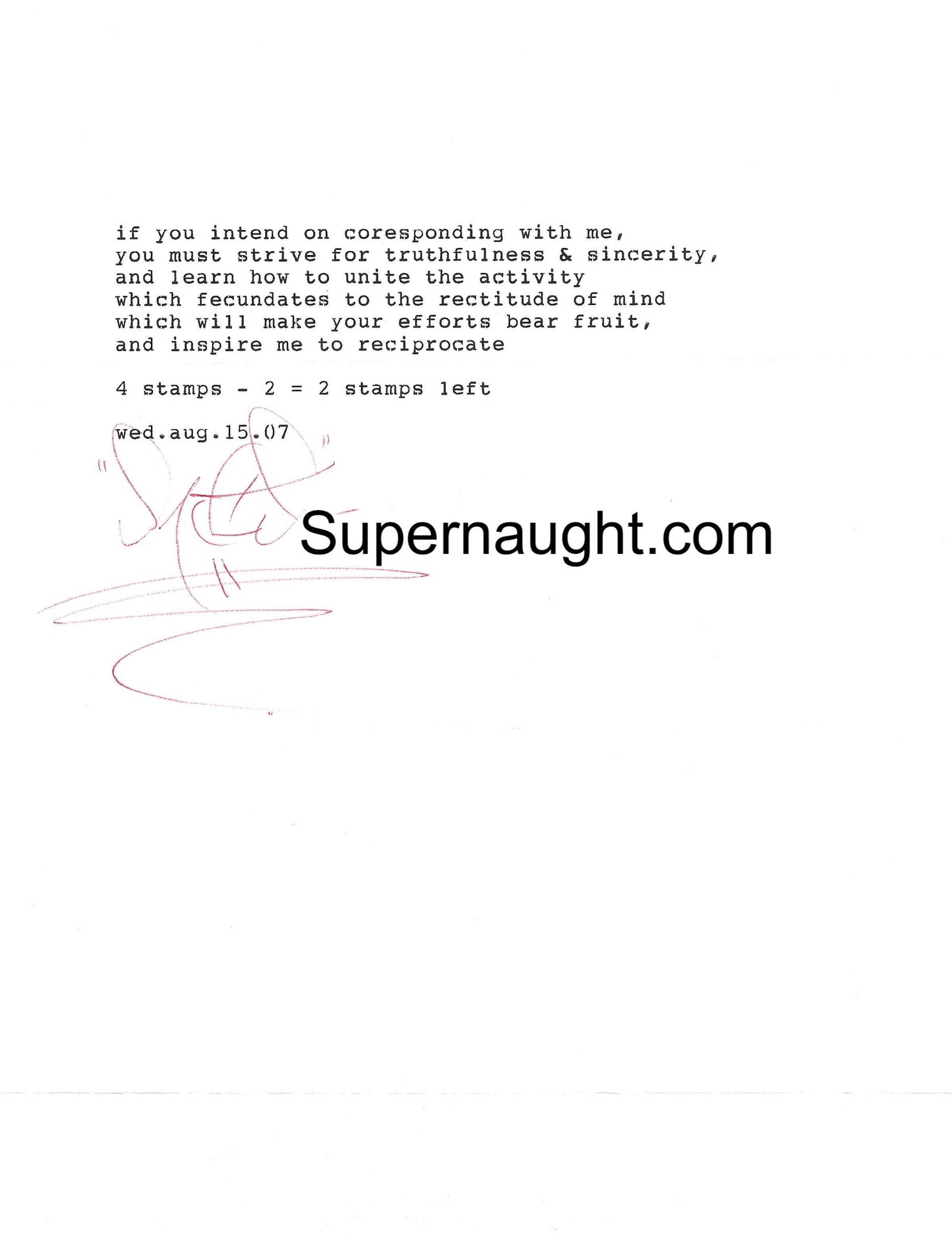 David Bullock Signed Letter
