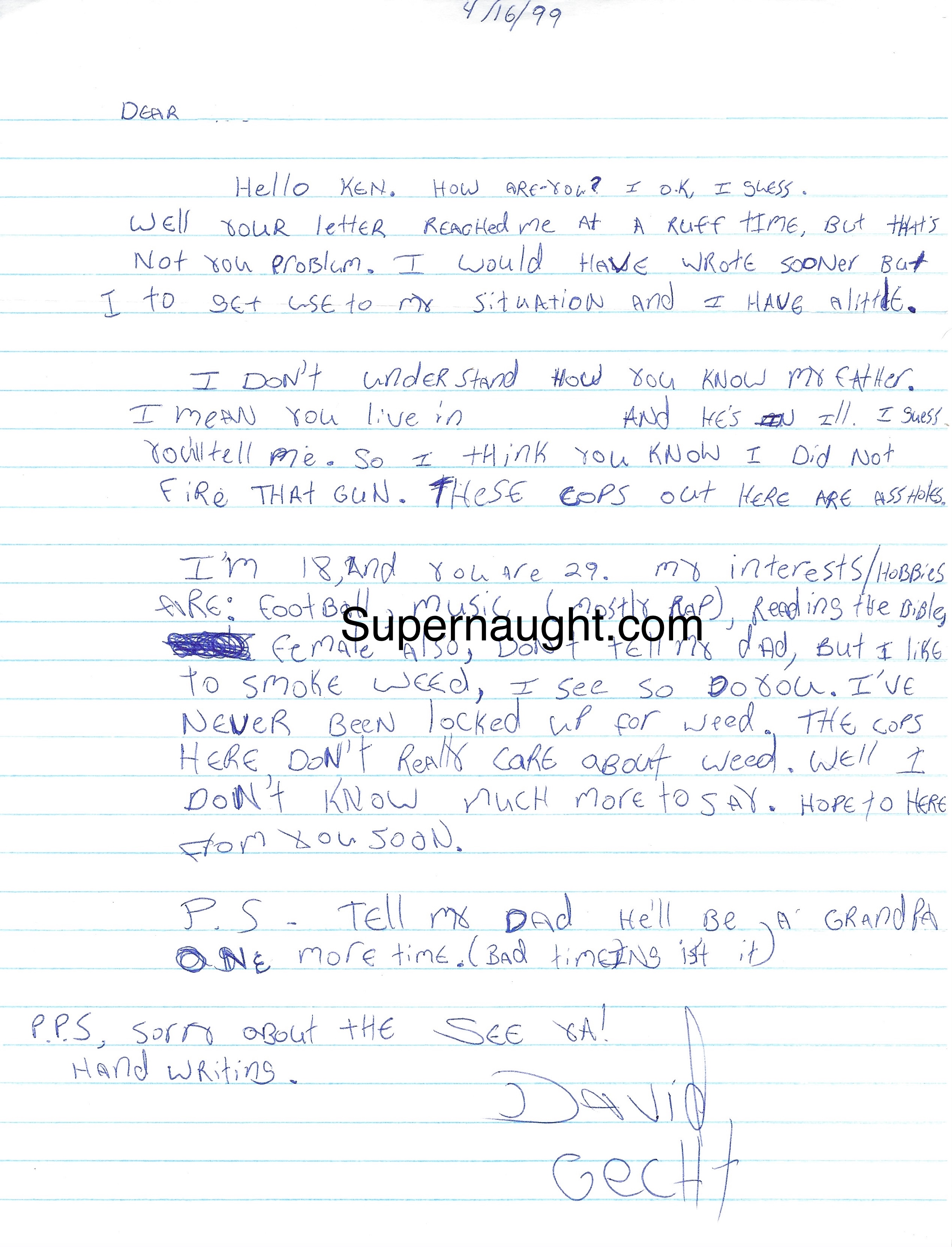 David Gecht Signed Letter from County Jail