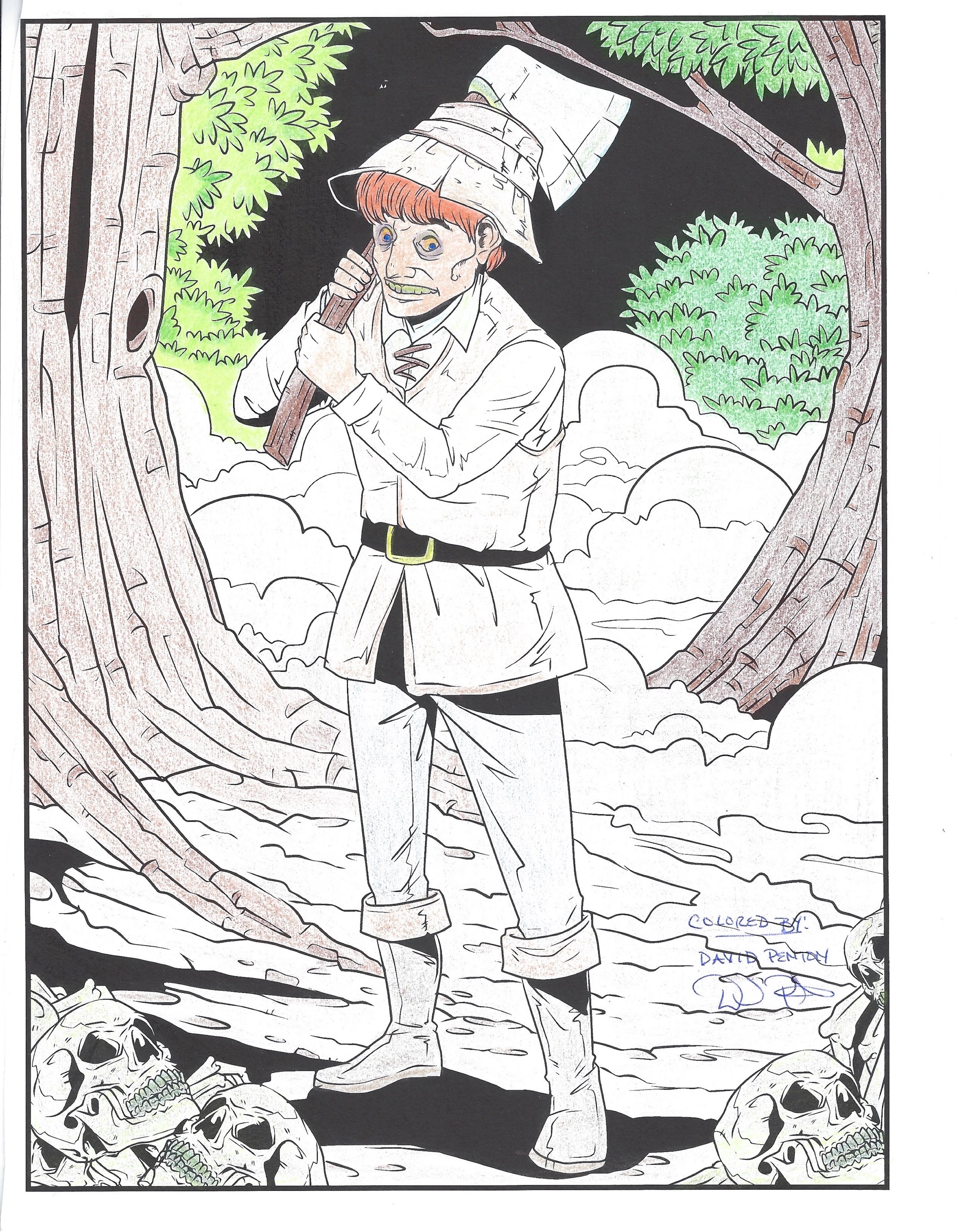 David Penton Colored Page Resembling a Self Portrait Signed Five Times