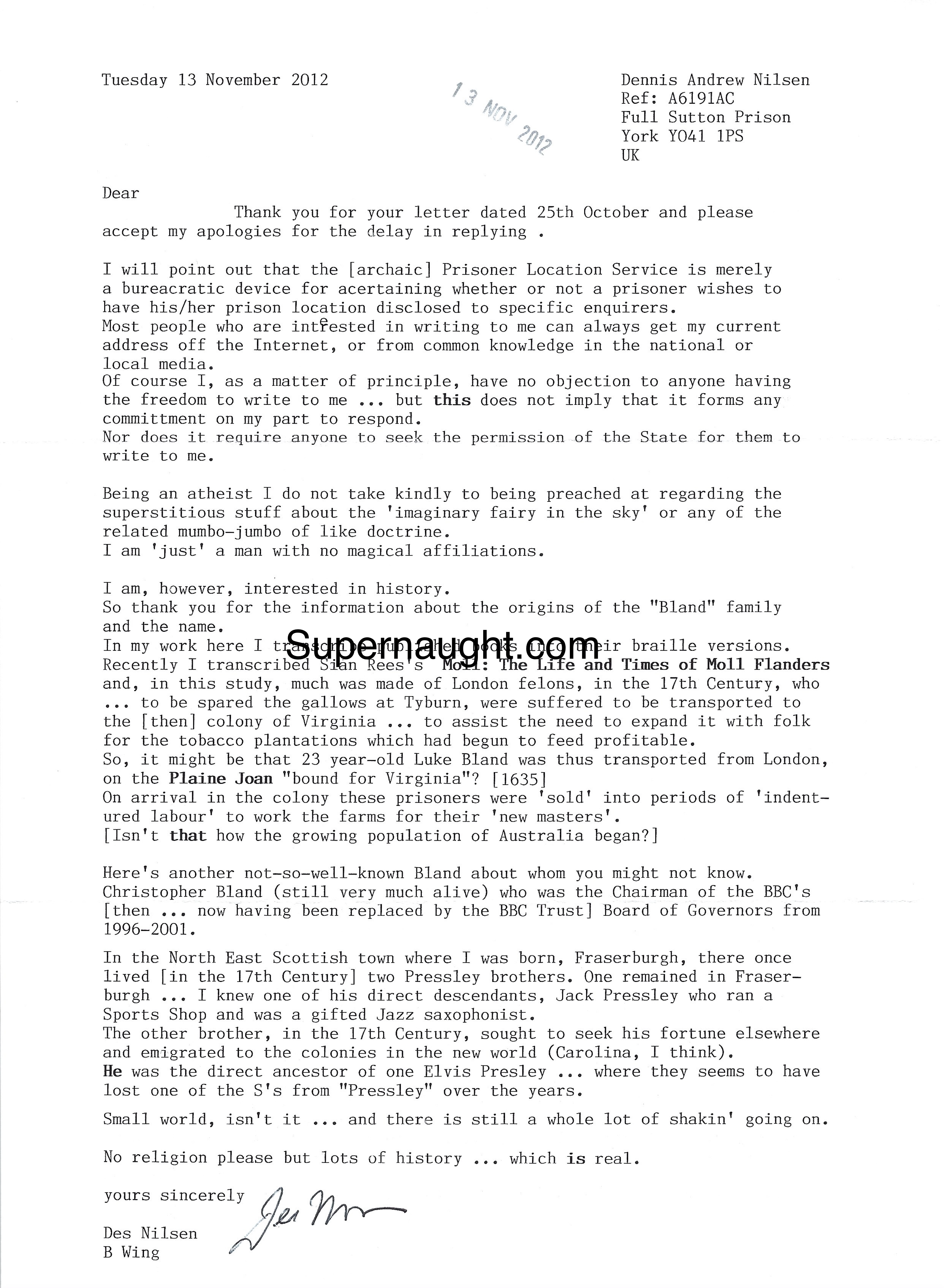 Dennis Nilsen Signed Letter With Envelope