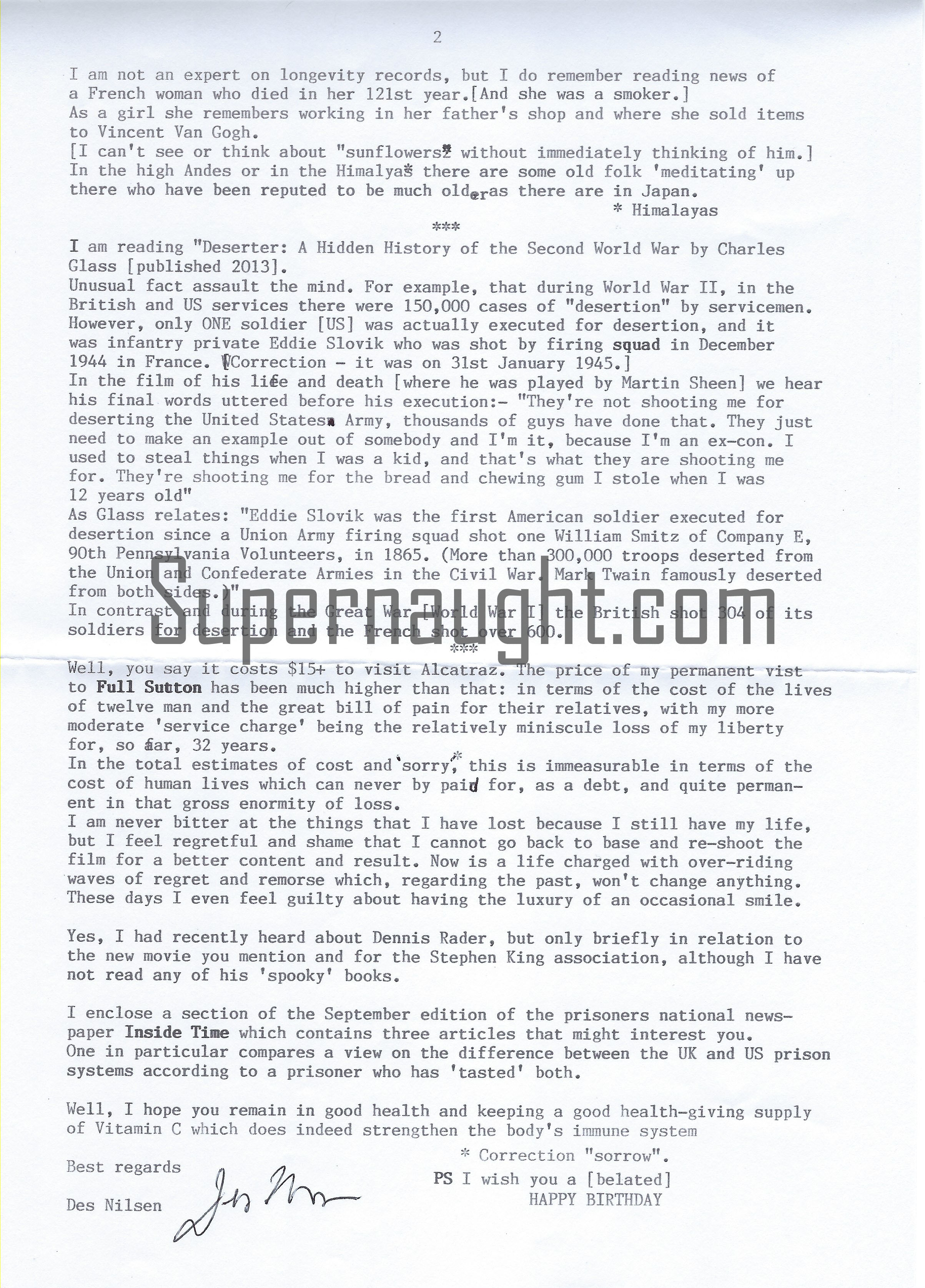 Dennis Nilsen Signed Letter With Envelope And Insert