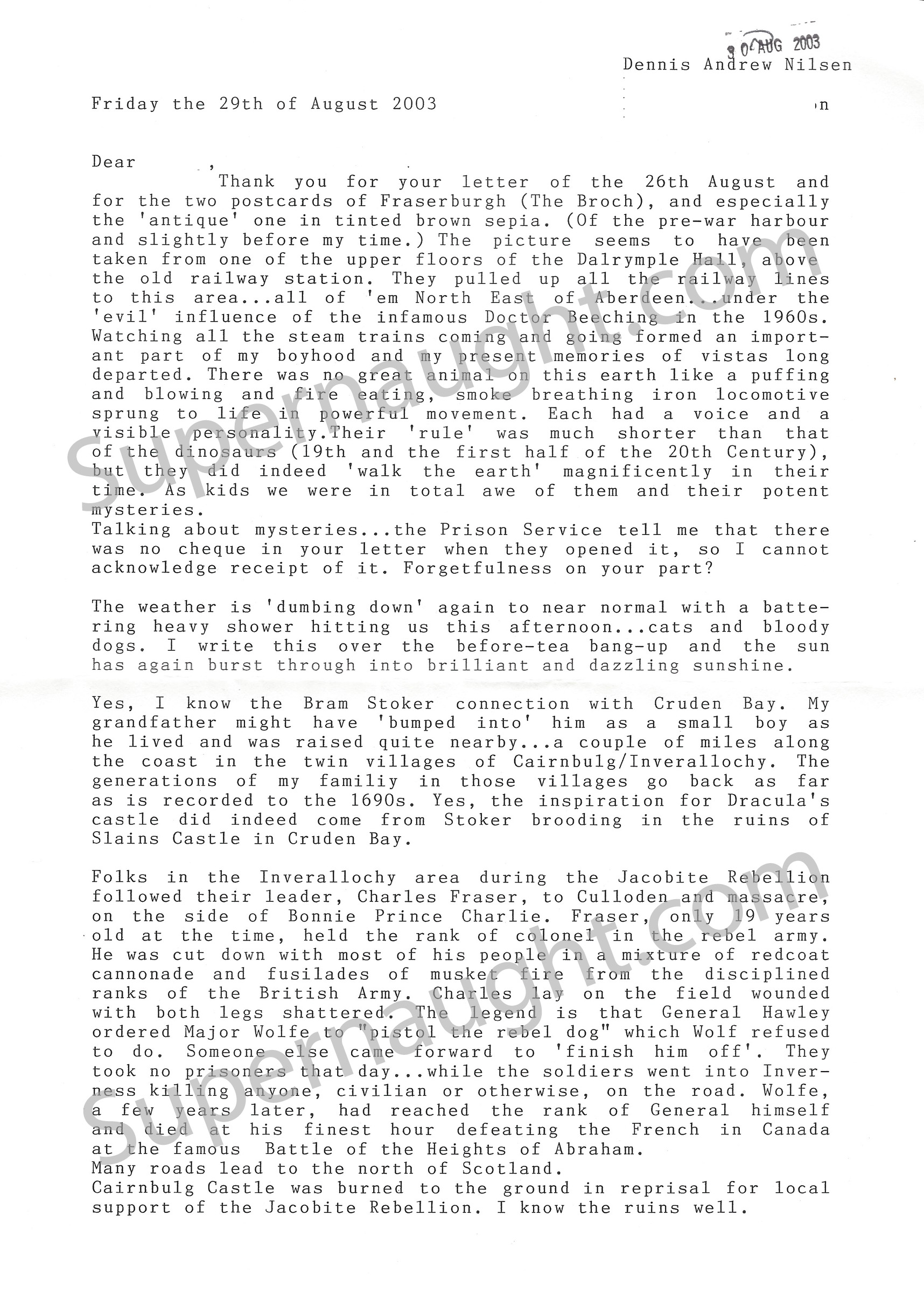 Dennis Nilsen Three Page Letter Signed with Envelope Set