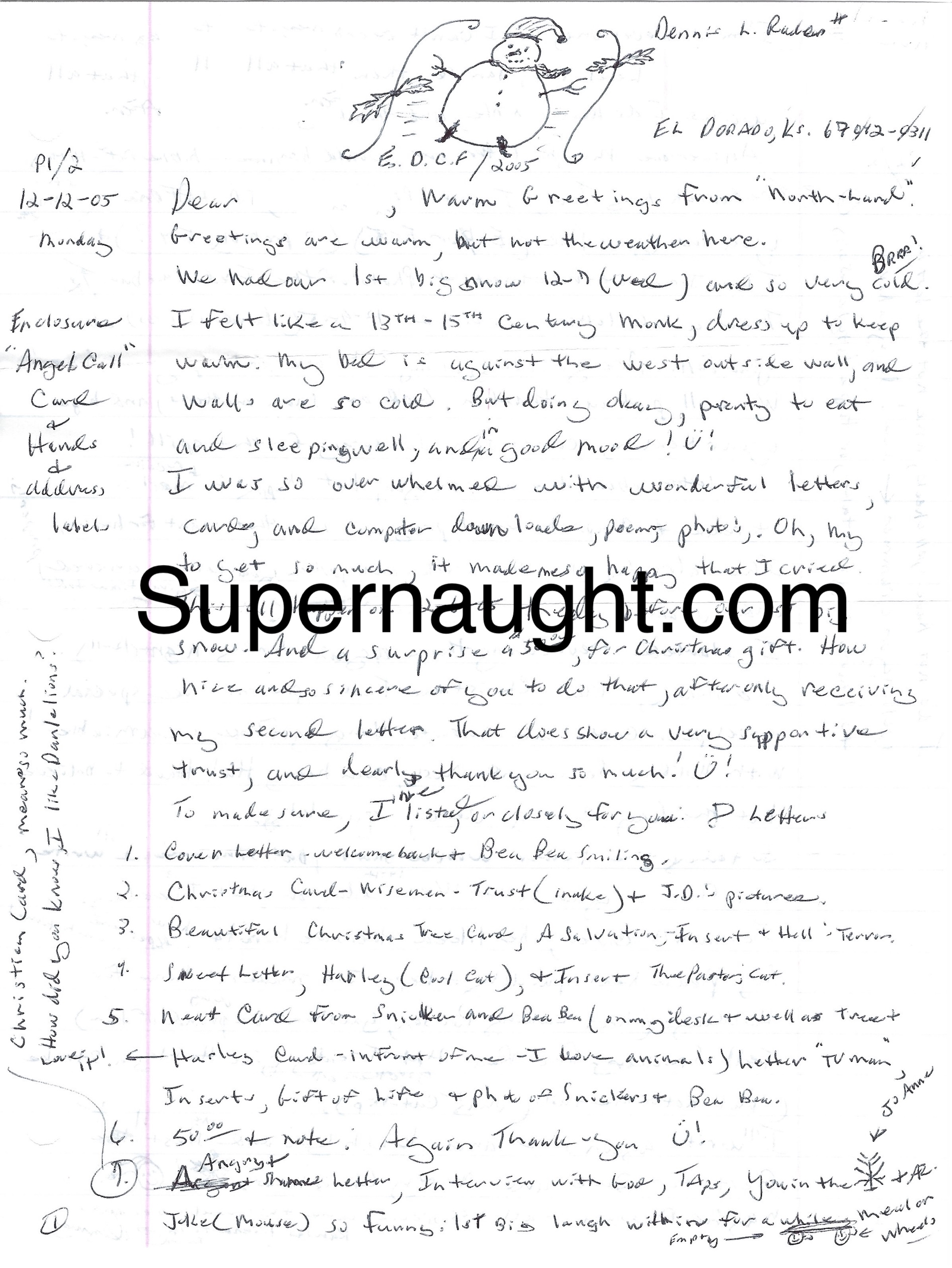 Dennis Rader 2005 Hand Drawn Christmas Card Letter Envelope Set ALL Signed