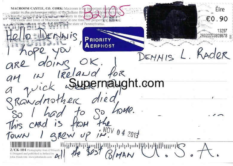 Dennis Rader Macroom Castle Card Sent to BTK