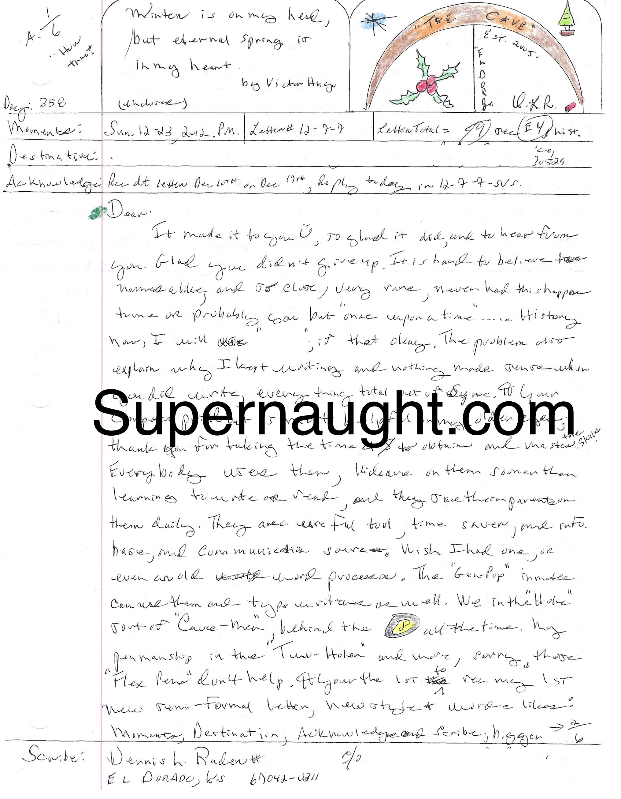 Dennis Rader Six Page Letter Christmas Tree Art and Envelope Both Signed