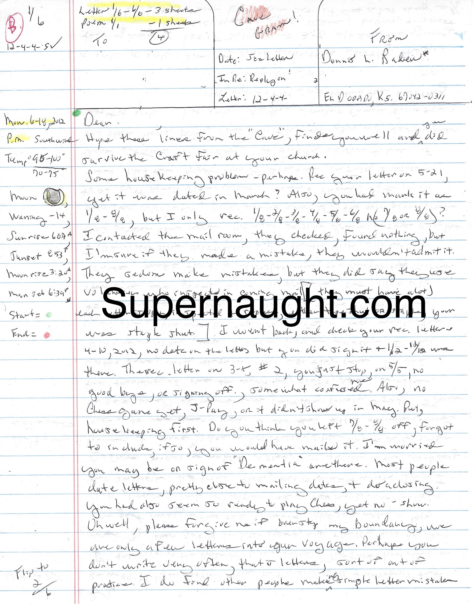Dennis Rader Six Page Letter Signed